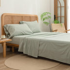 Bestouch Sheet Set 100% Washed Cotton Linen Feel Super Soft Comfortable Chic Lightweight 3 Pcs Home Bedding Set Solid Sage Green