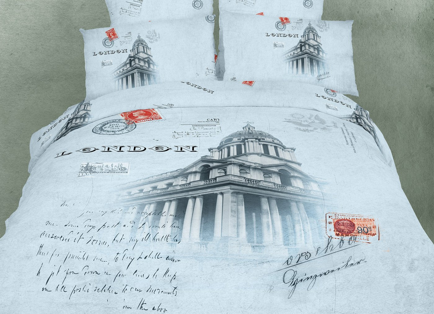 Dolce Mela Dm496Q 6-Piece Novelty Bedding Duvet Cover Set, Queen, London, Off-White