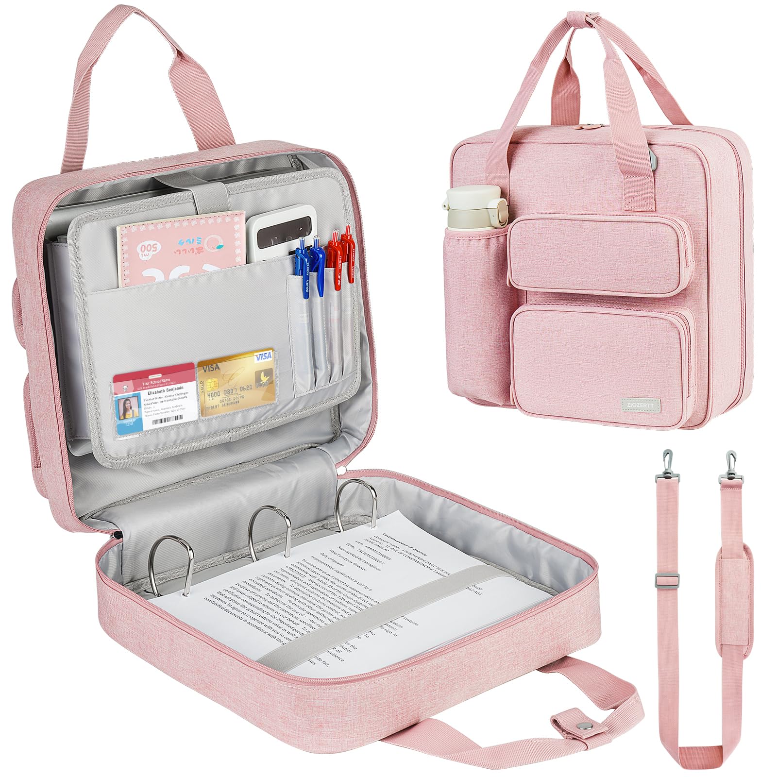 ZIOZERTT 3 Ring Zipper Binder 3 Inch Polyester Pink Fits 13 Inch Laptop