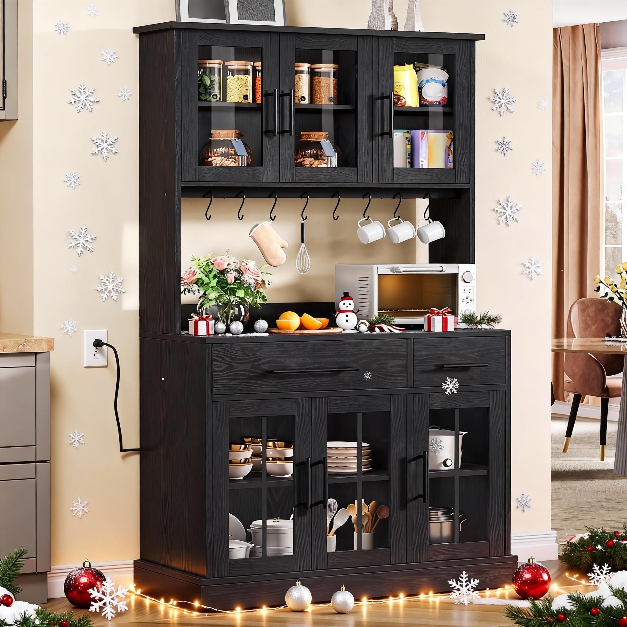YITAHOME 71 Kitchen Pantry Storage Cabinet with Microwave Stand, Tall Freestanding Hutch Cabinet with Power Outlet, Pantry Cab