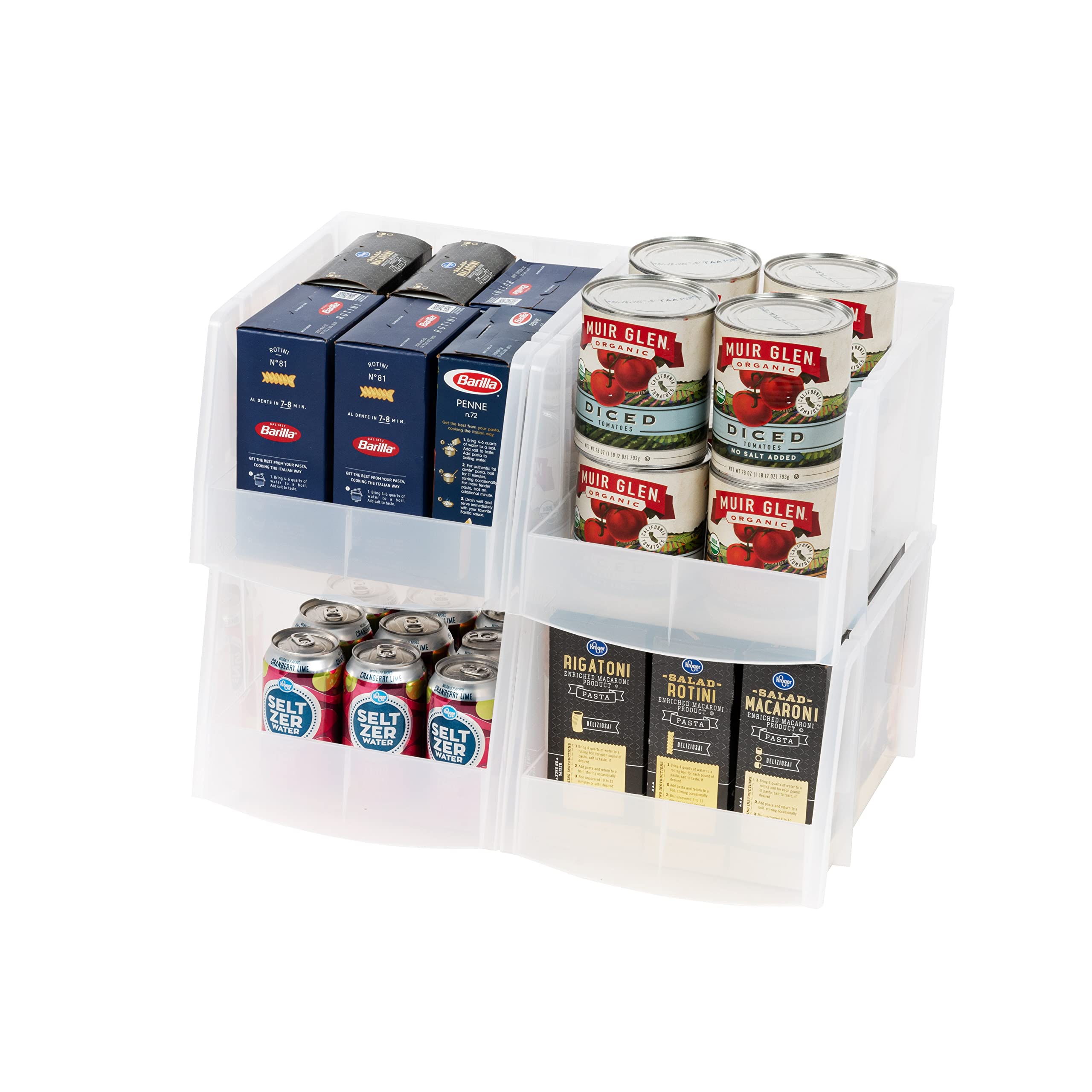 Iris Usa Clear Plastic Stackable Storage Bins, X Large- 4 Pack, Open Front Fridge Pantry Kitchen Closet Cabinet Bathroom Organiz