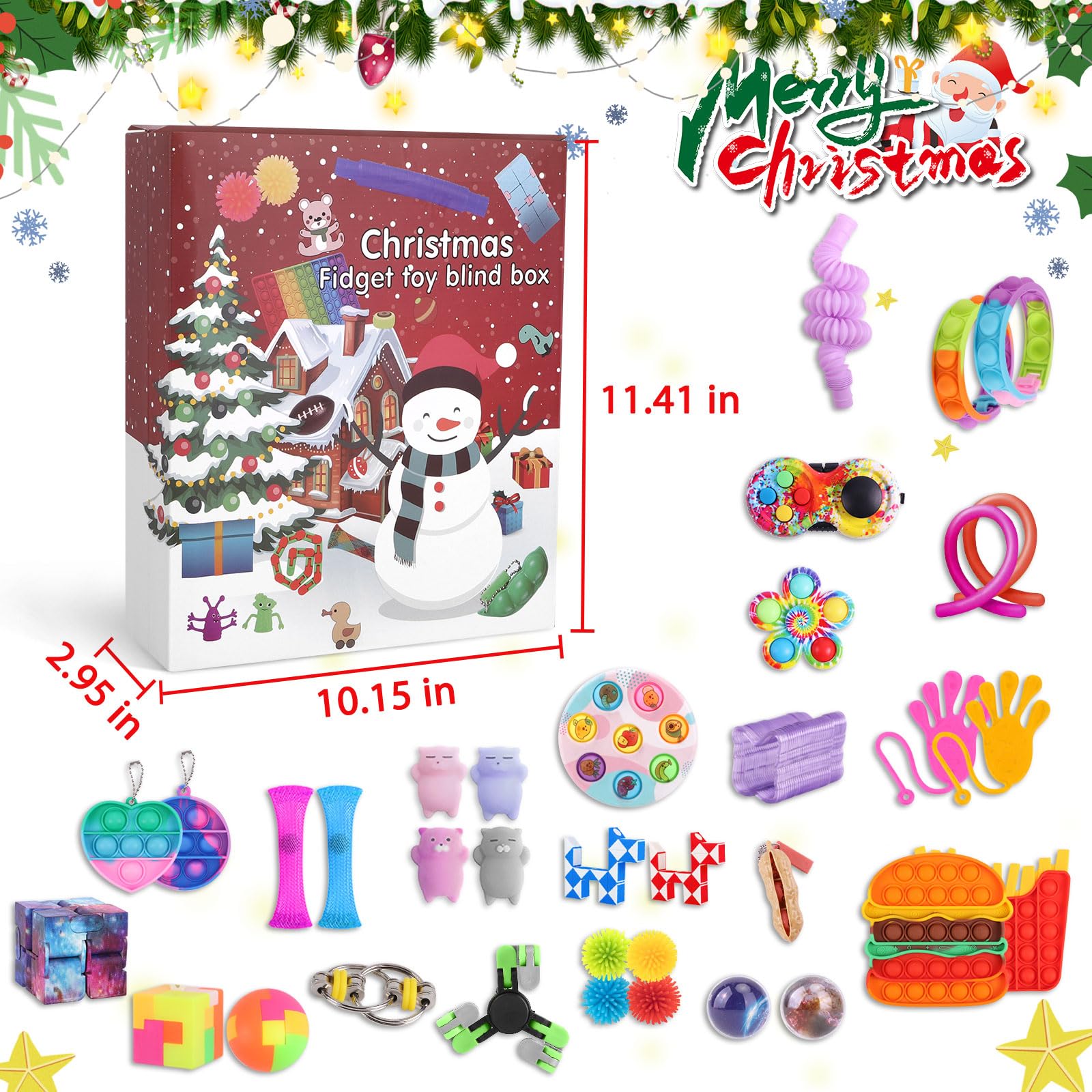 Fidget Advent Calendar 2024, 24 Days Of Surprises Fidget Toys Box, Christmas Holiday Countdown Advent Calendars, Sensory Toy Fid
