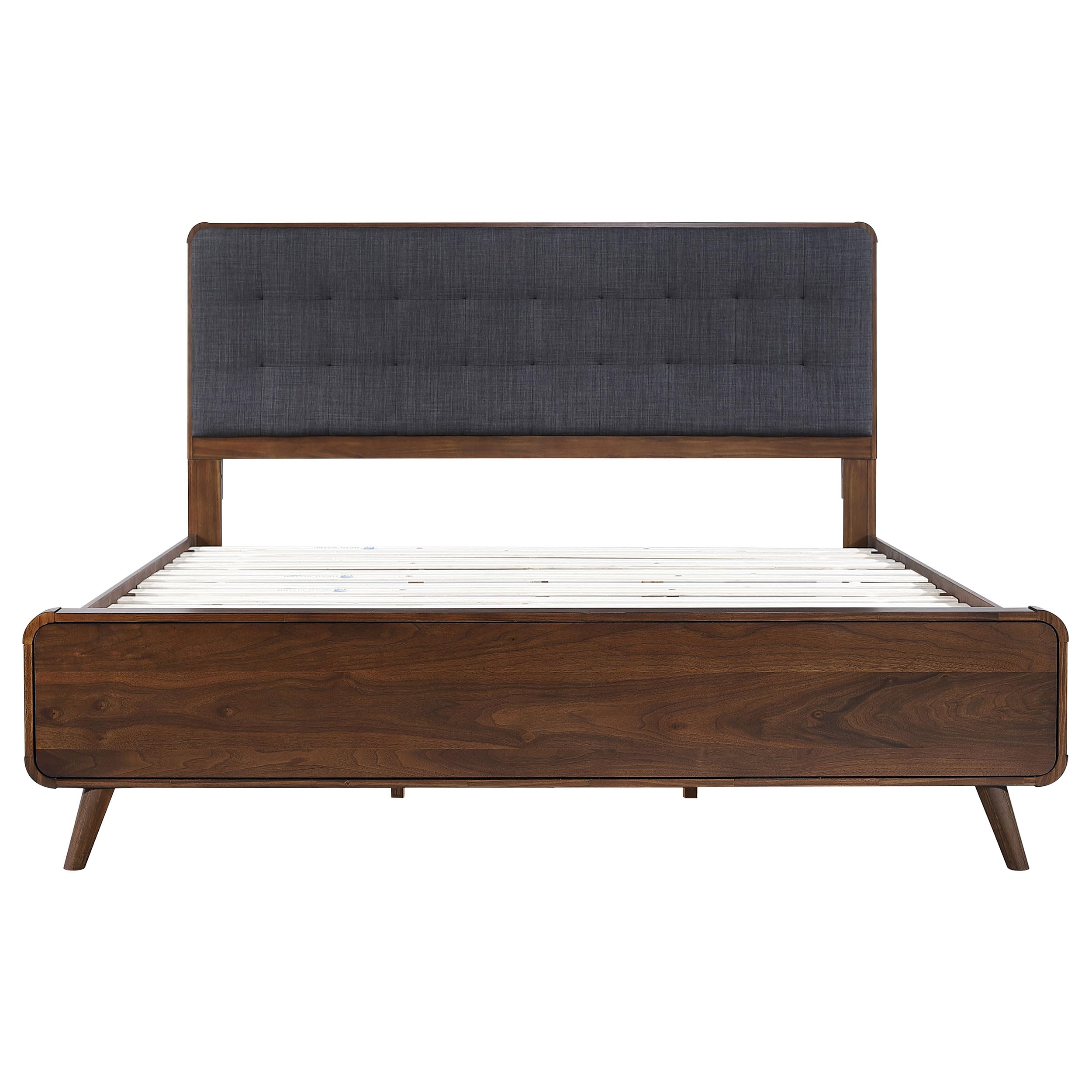 Coaster Home Furnishings Robyn Contemporary Fabric Upholstered Eastern King Size Panel Bed Frame Platform Bed 53-inch Headboard Dark Walnut 205131KE