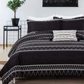 WONGS BEDDING Black Comforter Set Queen Reversible Boho Triangle Striped Down Alternative Comforter Set for Queen Bed - 3 Pieces