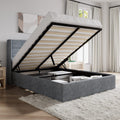 Sha Cerlin Queen Size Lift Up Storage Bed/Modern Wingback Headboard/Upholstered Platform Bed Frame/Hydraulic Storage/No Box Spring Needed/Wood Slats Support/Grey Blue