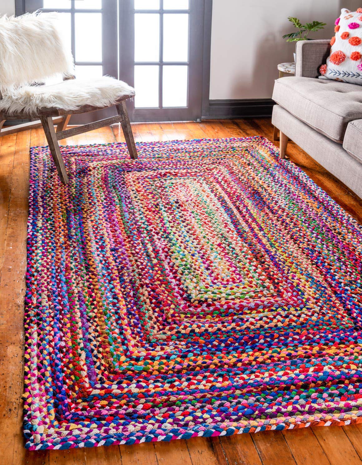 Unique Loom Braided Chindi Collection Area Rug - Layer (6 1 x 9 Rectangle, Multi/ Blue)