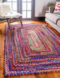 Unique Loom Braided Chindi Collection Area Rug - Layer (10 x 14 1 Rectangle, Multi/ Blue)