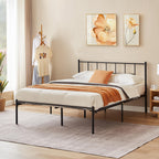 Vecelo Queen Metal Platform Bed Frame With Headboard, Heavy Duty Steel Slat Support, Under Bed Storage,No Box Spring Needed, Easy Assembly