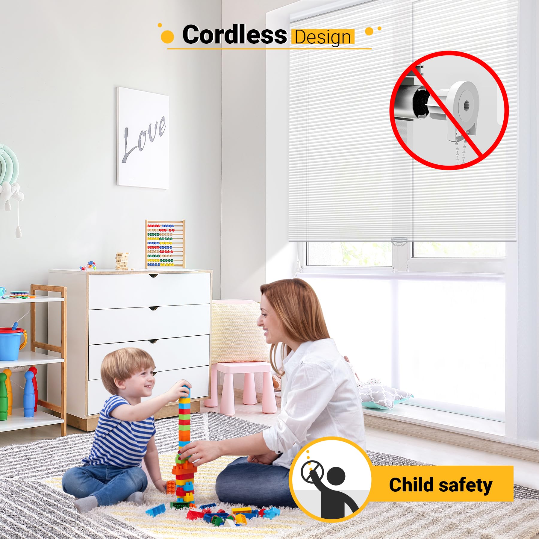 Cordless Light Filtering Cellular Shades Blinds Single Cell Shades For Windows, 36'' W By 64'' H, White(Light Filtering)
