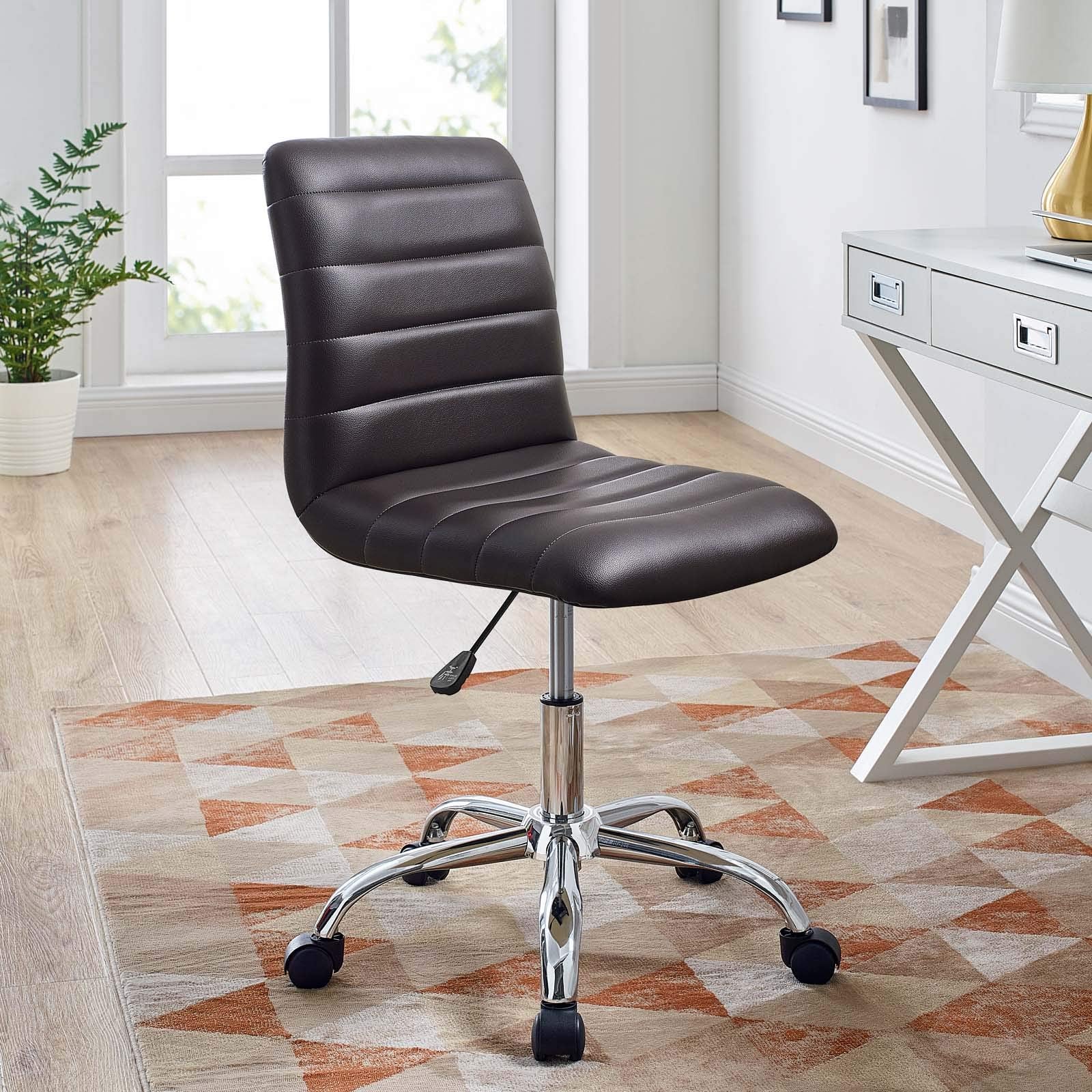 Modway Ripple Ribbed Armless Mid Back Swivel Computer Desk Office Chair In Brown