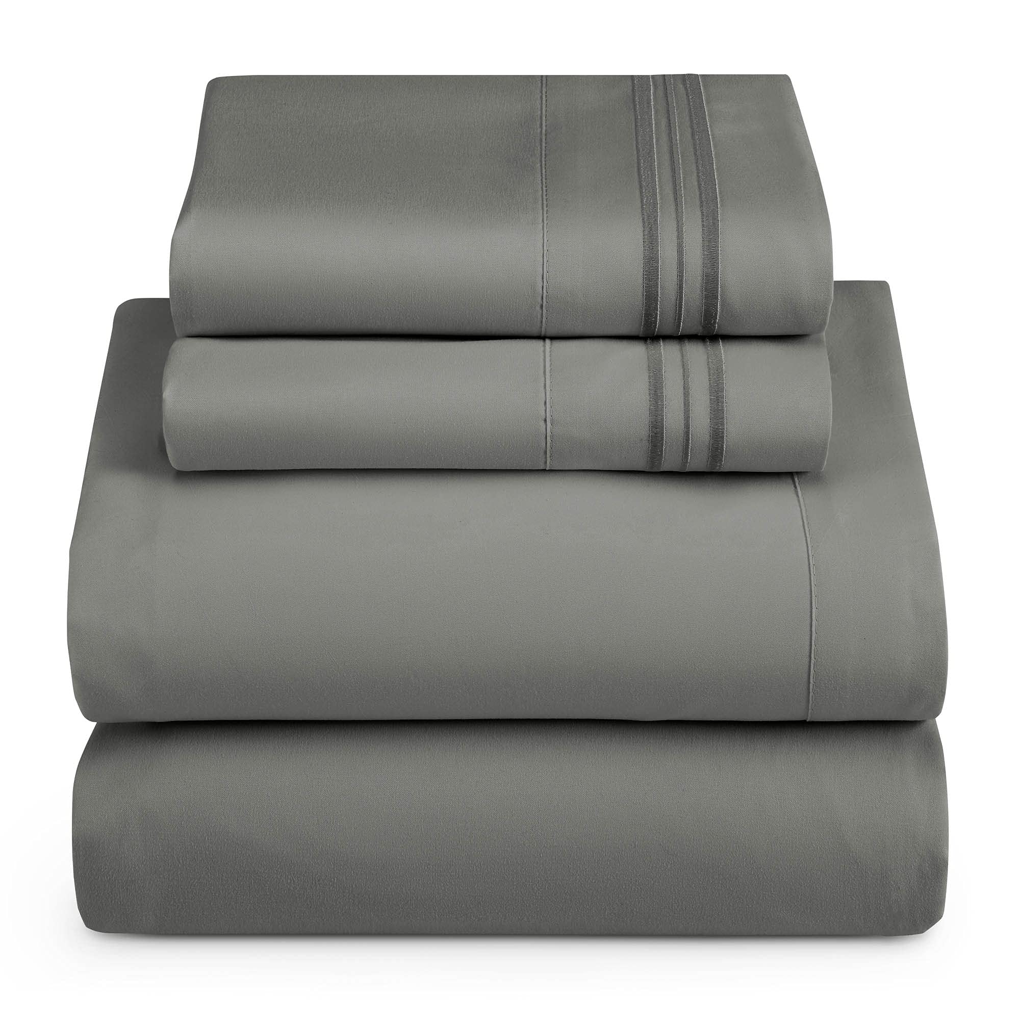 Hearth & Harbor Split King Size Sheets - 5 Piece Bed Sheet Set, Hotel Luxury Double Brushed Bed Sheets - Extra Soft Bedding Sheets & Pillowcases, Split King, Charcoal Grey