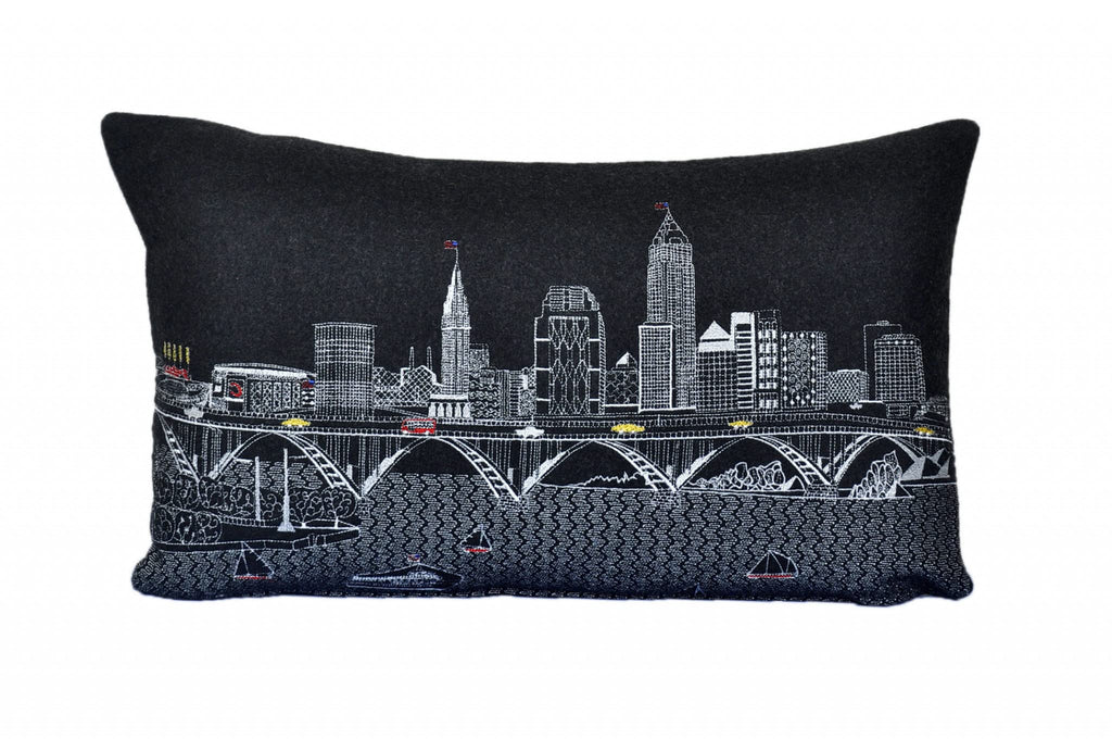 HomeRoots Grey 24' Black Cleveland Nighttime Skyline Lumbar Decorative Pillow