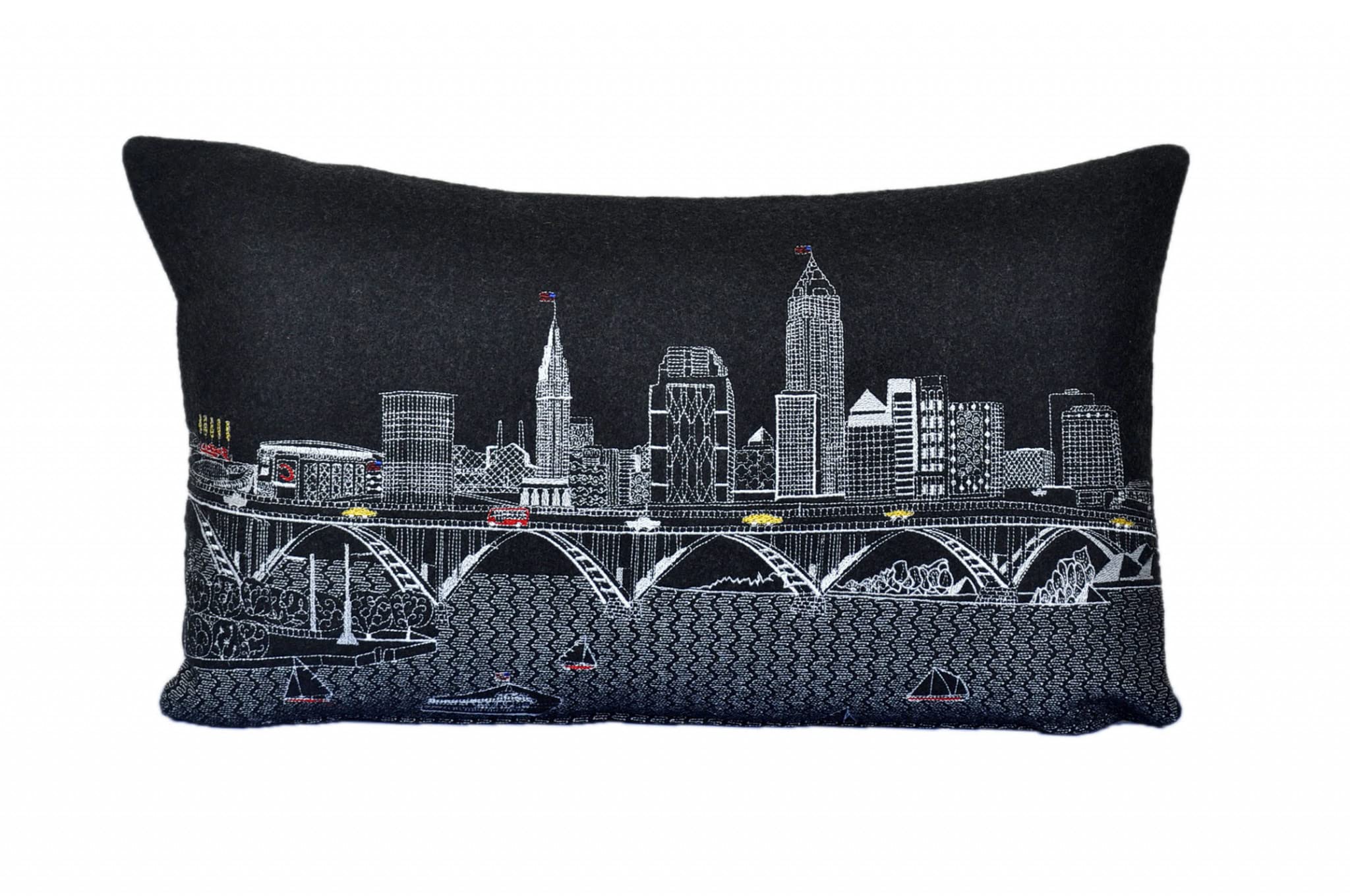 HomeRoots Grey 24' Black Cleveland Nighttime Skyline Lumbar Decorative Pillow