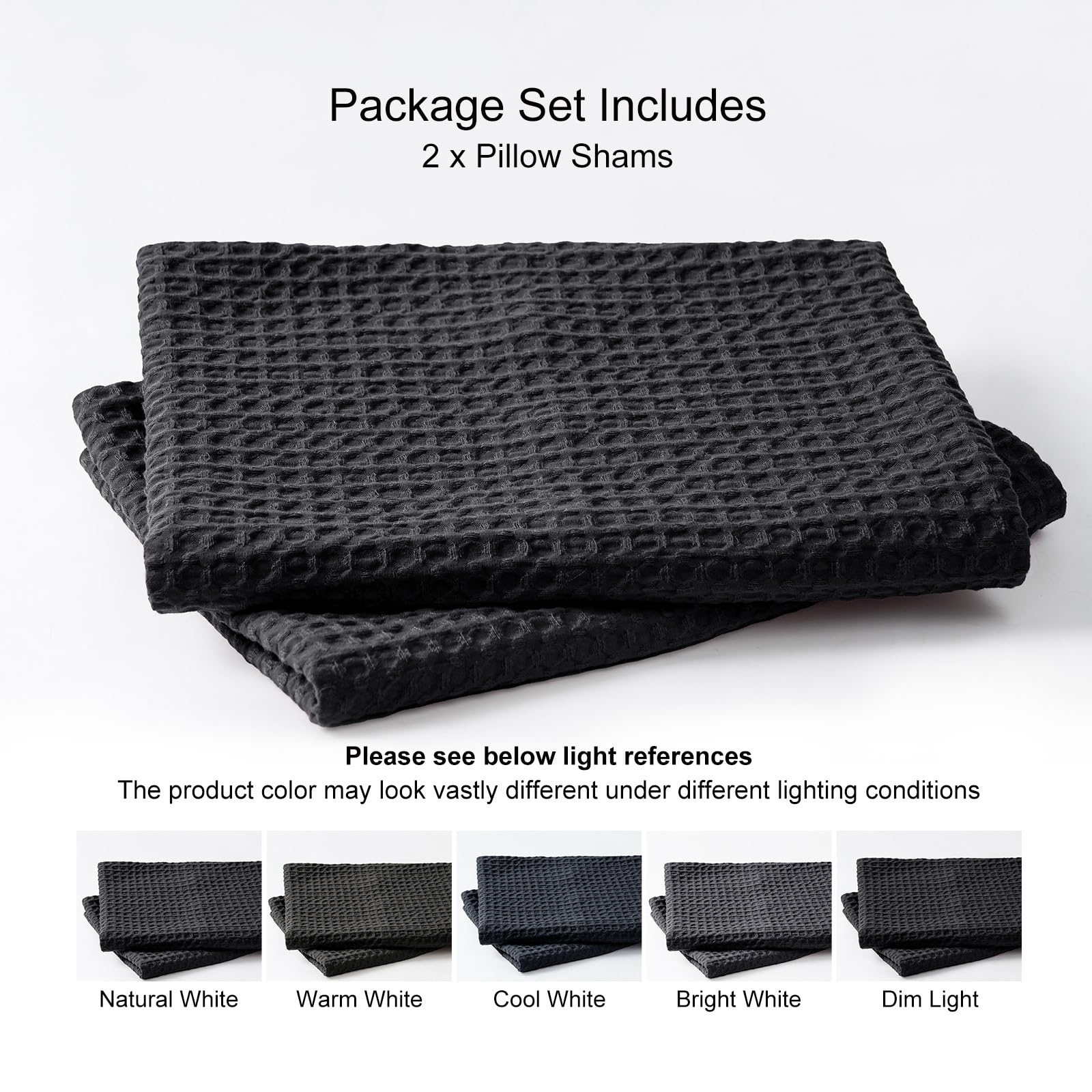 Phf Ultra Soft Waffle Weave Euro Shams Pillow Covers 26' X 26' 2 Pack, No Filling, Breathable Skin-Friendly Euro Throw Pillow Covers For Bed Couch Sofa, Black