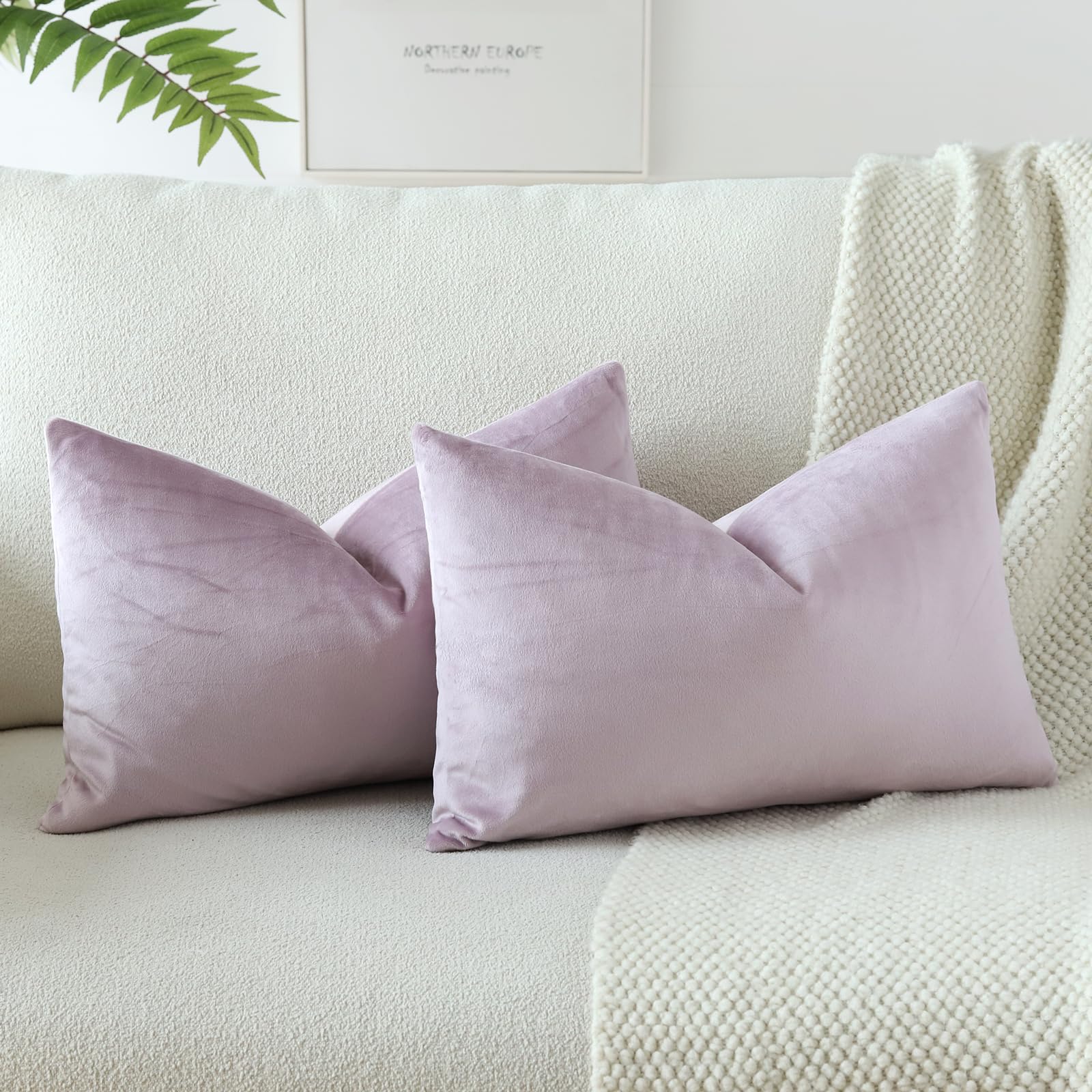 Otostar Velvet Soft Solid Decorative Throw Pillow Covers 12 X 20 Inch Pillow Covers Lumbar Cushion Case Couch Pillowcases For Sofa Bed Home Decor Pack Of 2 (Lilac)
