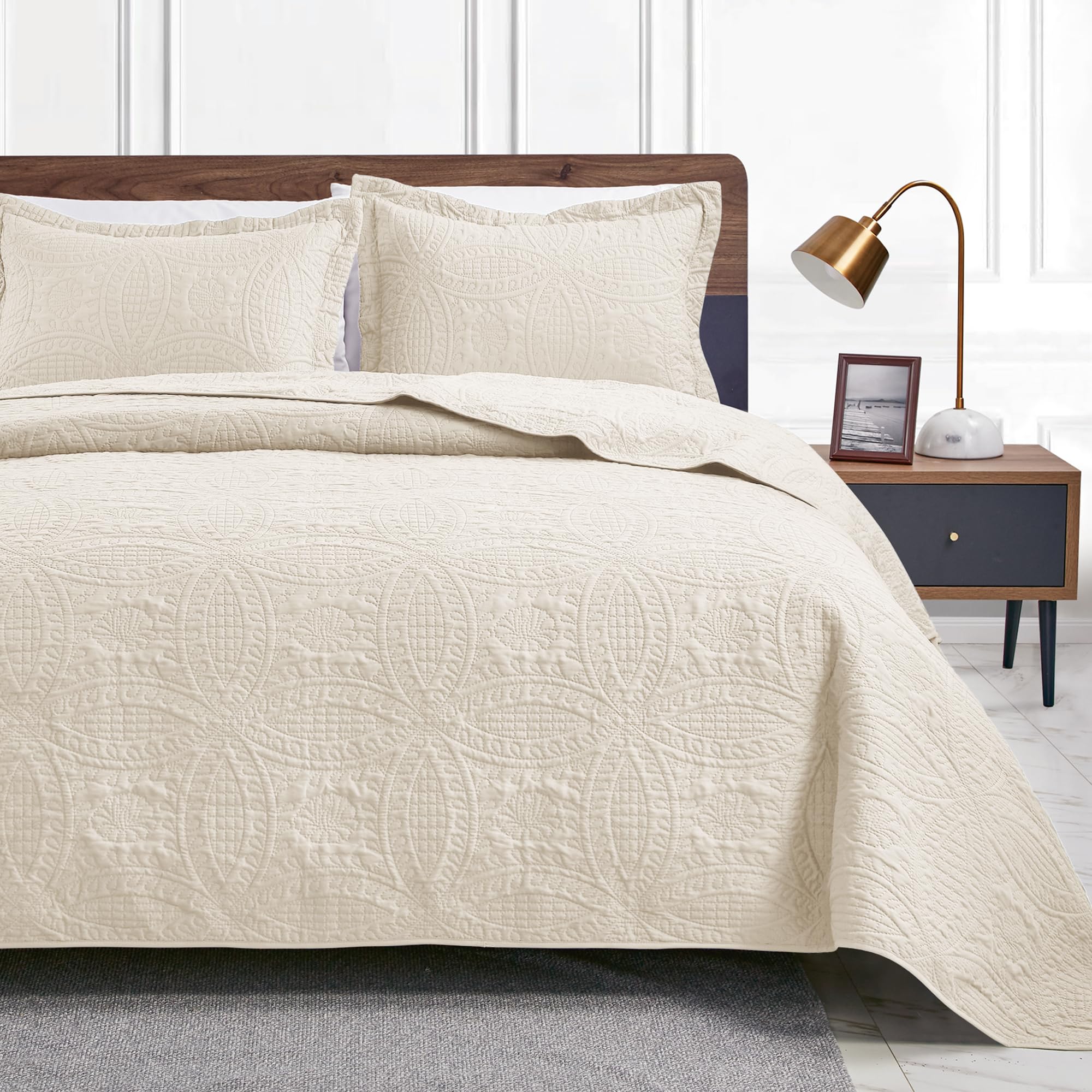 Love'S Cabin California King Size Quilt Bedding Set Beige Bedspreads - Cal King Summer Quilt Lightweight Bedspread- Coin Pattern