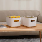 Citylife 2 Pcs Storage Bins With Bamboo Lids Plastic Storage Containers For Organizing Stackable Storage Box With Handle, 10.23