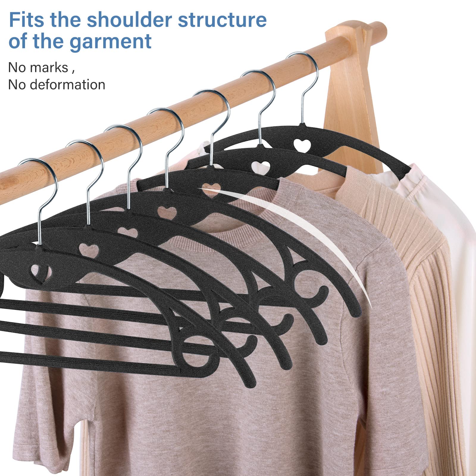 IEOKE Velvet Hangers, 50-Pack Ultra Thin, 360° Swivel Heavy Duty, Black/Silver