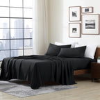 Cathay Home Essentials Ultra Soft Hypoallergenic Wrinkle Resistant Double Brushed Microfiber Bedding Sheet Set, Black, Full