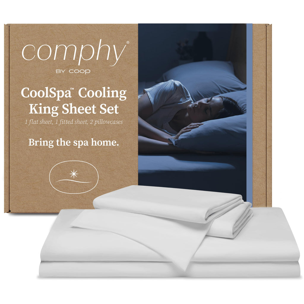 Coop Home Goods Comphy Coolspa Cooling Bed Sheets, 4 Piece King Sheet Set, White Breathable Cooling And Super Soft, Luxury Spa &