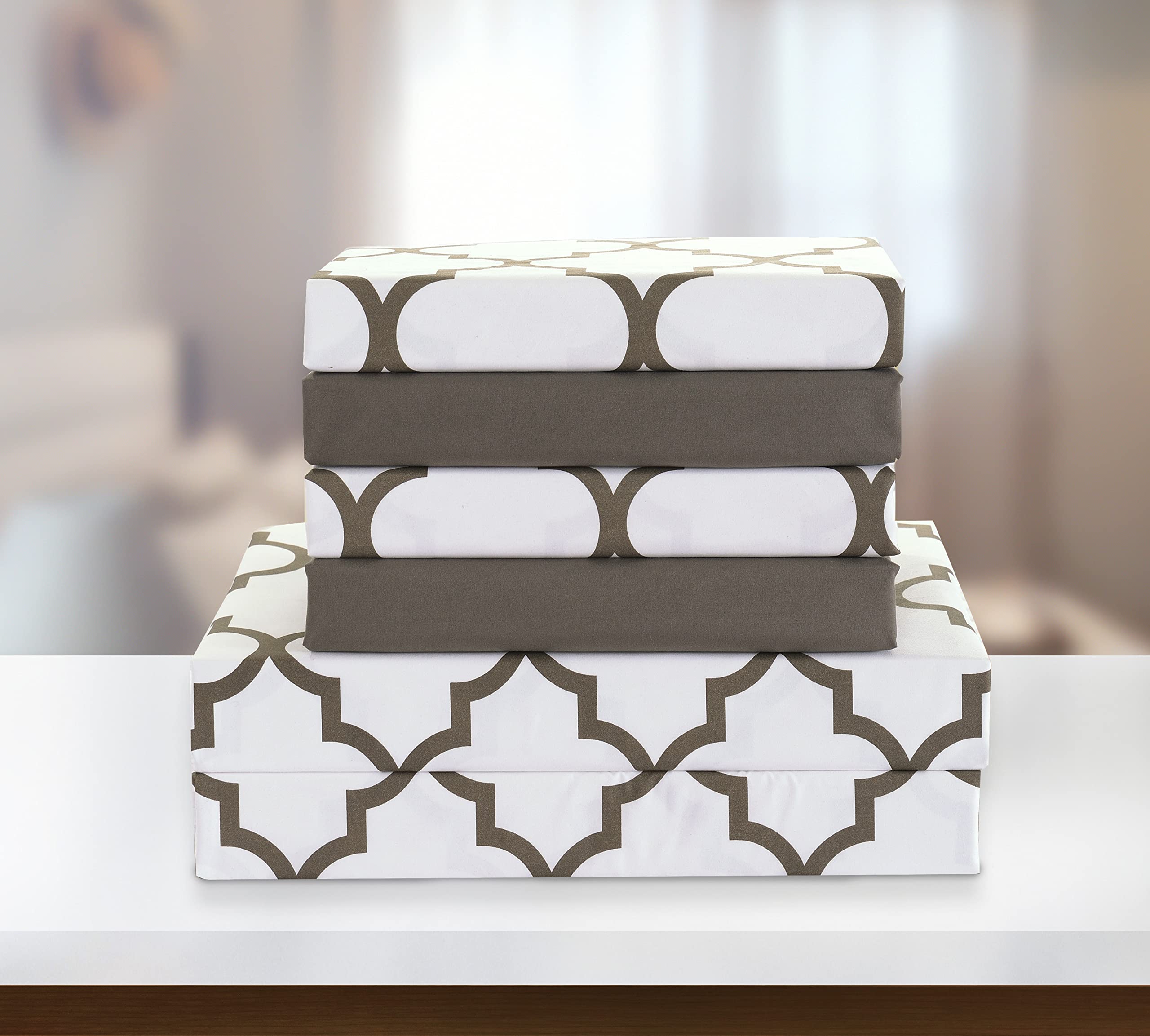 Elegant Comfort 4-Piece Moroccan Trellis Print Sheet Set, Super Cozy, Fade And Wrinkle Resistant, 1500 Premium Hotel Quality Microfiber, Deep Pocket Fitted Sheet With Smart Pockets, Twin Xl, White