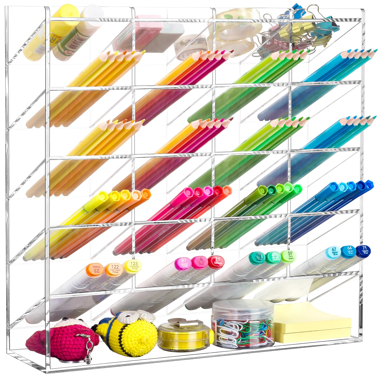 Beygorm Acrylic Vertical Marker Organizer For 250 Markers,Angled Pen Holders Desktop Organization,Clear Large Stationary Pencil