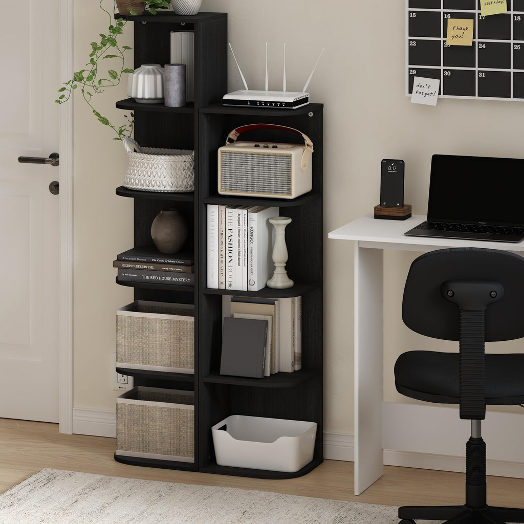 Furinno Pasir 5-Tier Corner Open Shelf Bookcase, Blackwood