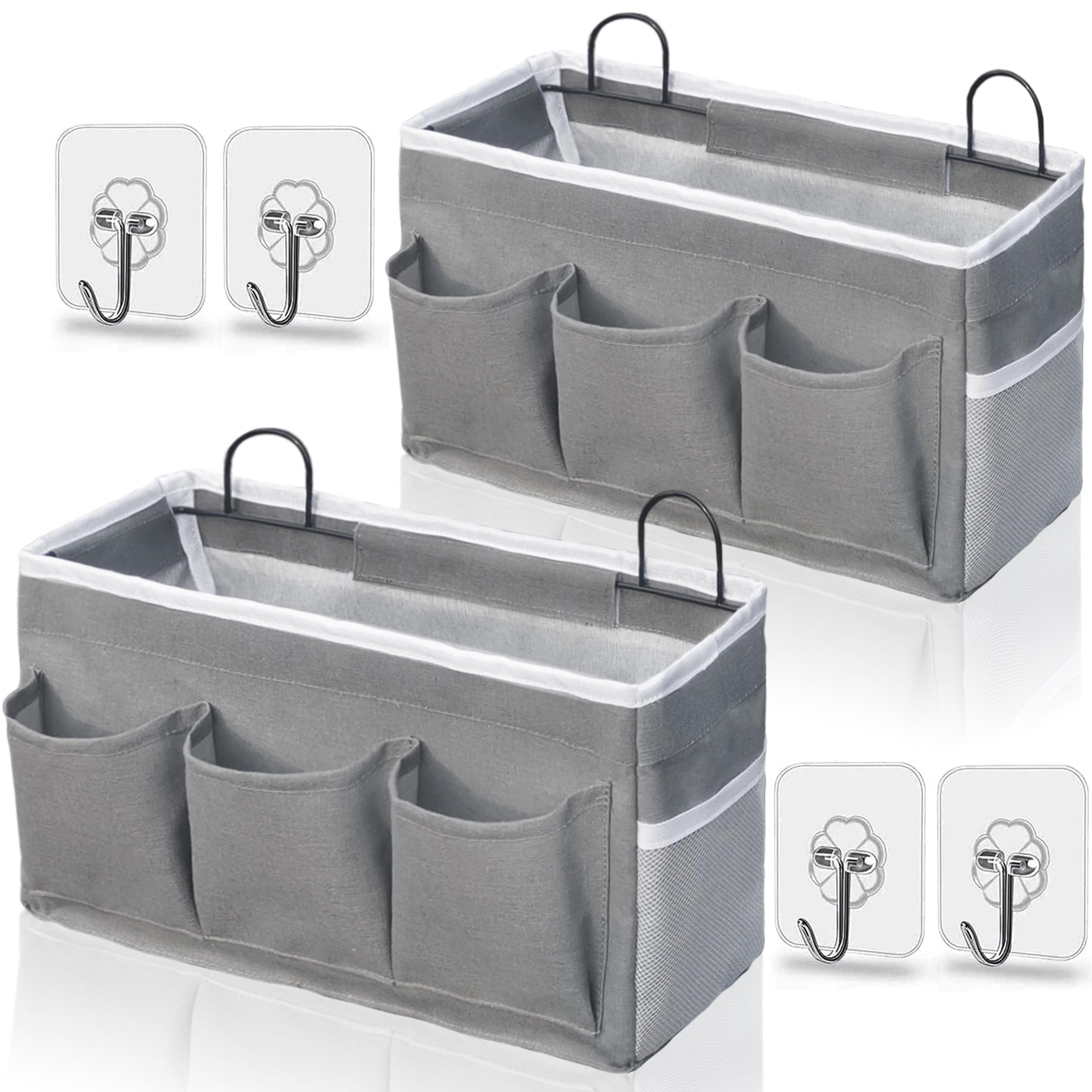 Kanrichu 2pcs 3-pockets Large Wall Hanging Organizer Bag, Linen Fabric Door Hanging Storage Baskets with Pockets, Waterproof Bin