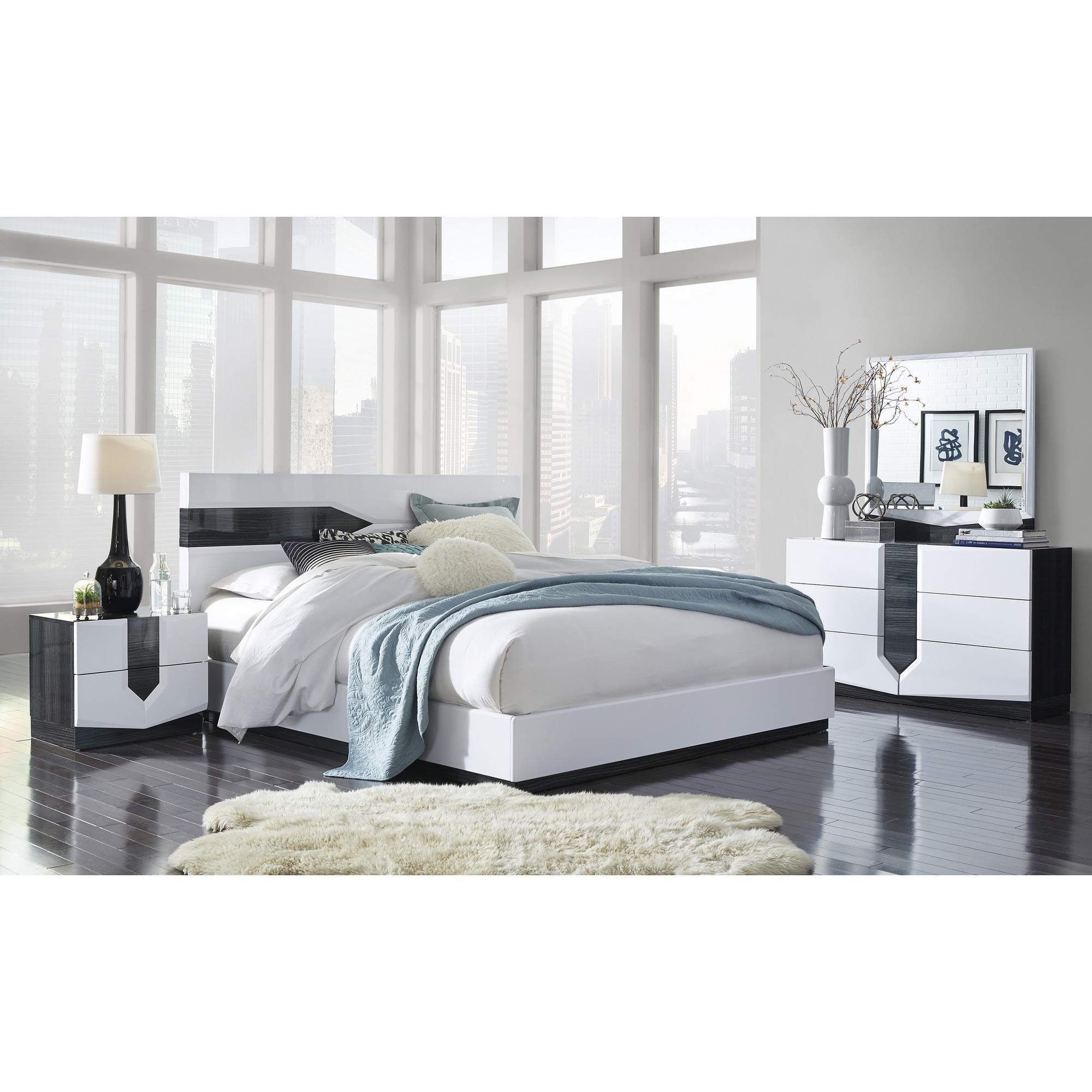 HomeRoots White and Grey Nightstand with 2 Drawer