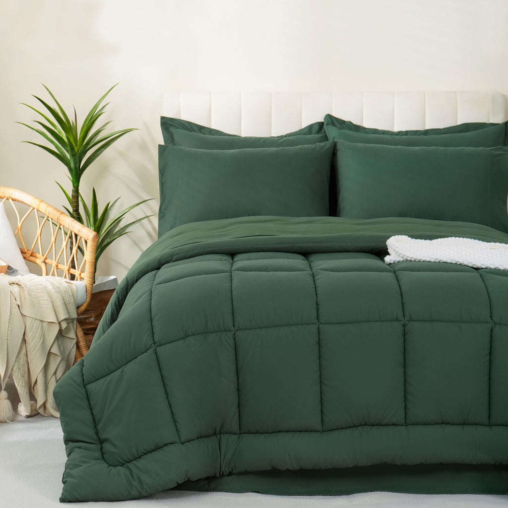 Downcool Full Size Comforter Sets, 7Pcs Full Size Bedding Sets Sage Green, All Season Down Alternative Bedding Comforter Sets Wi