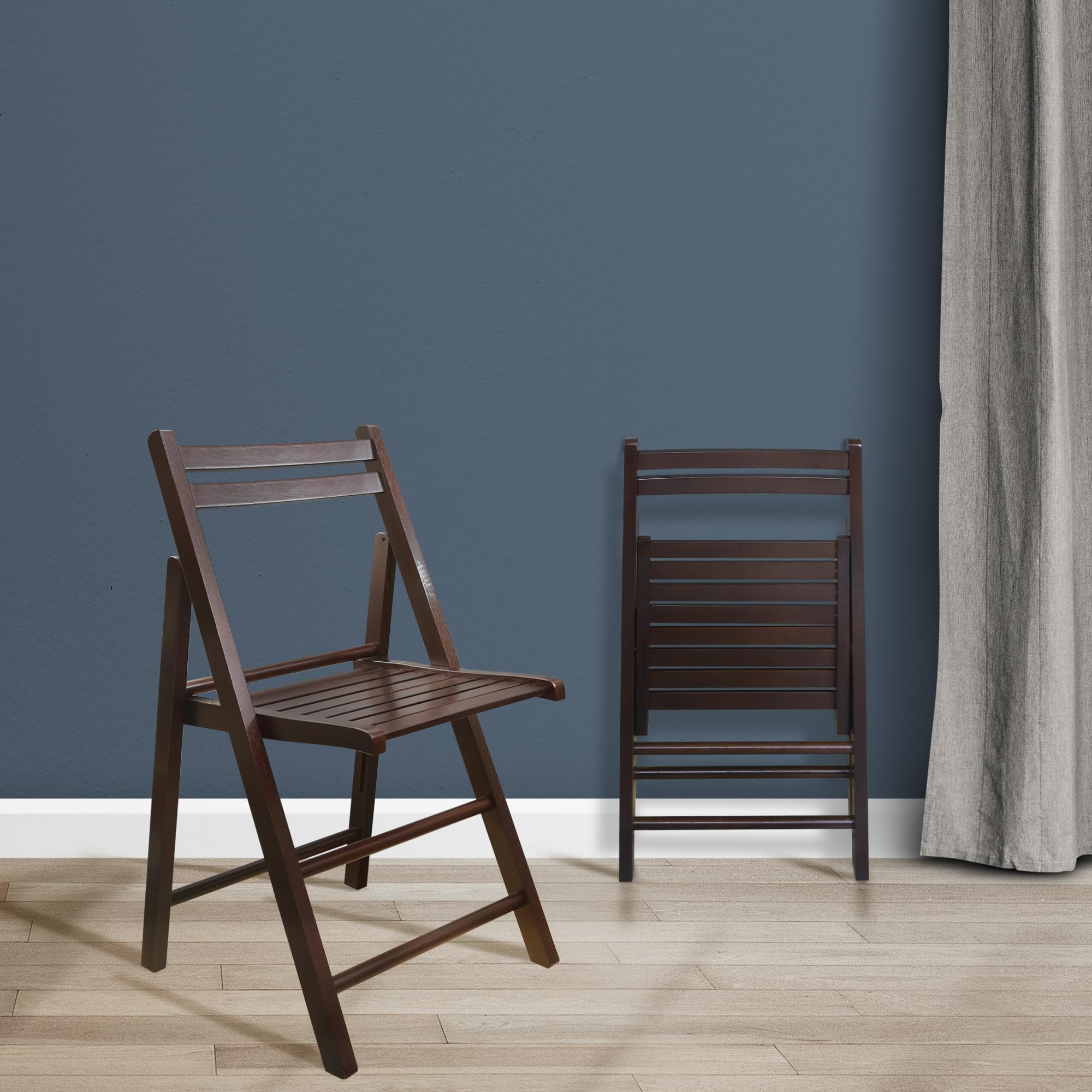 Casual Home Wooden Folding Chairs 2-Pcs Set, 17" W x 18" D x 30.75" H, Espresso