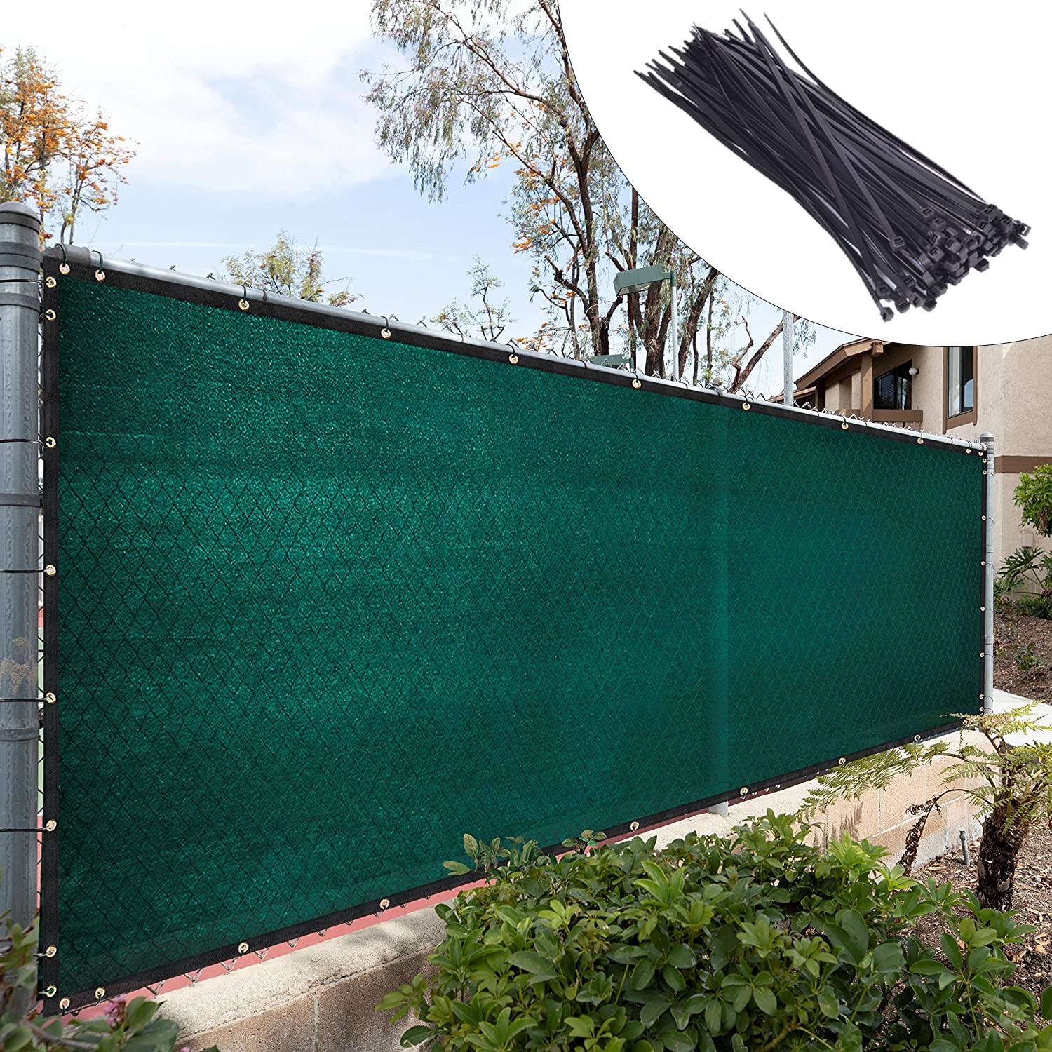 Royal Shade Custom Size 4' X 111' Green Fence Privacy Screen Windscreen Cover Netting Mesh Fabric Cloth - Cable Zip Ties Include