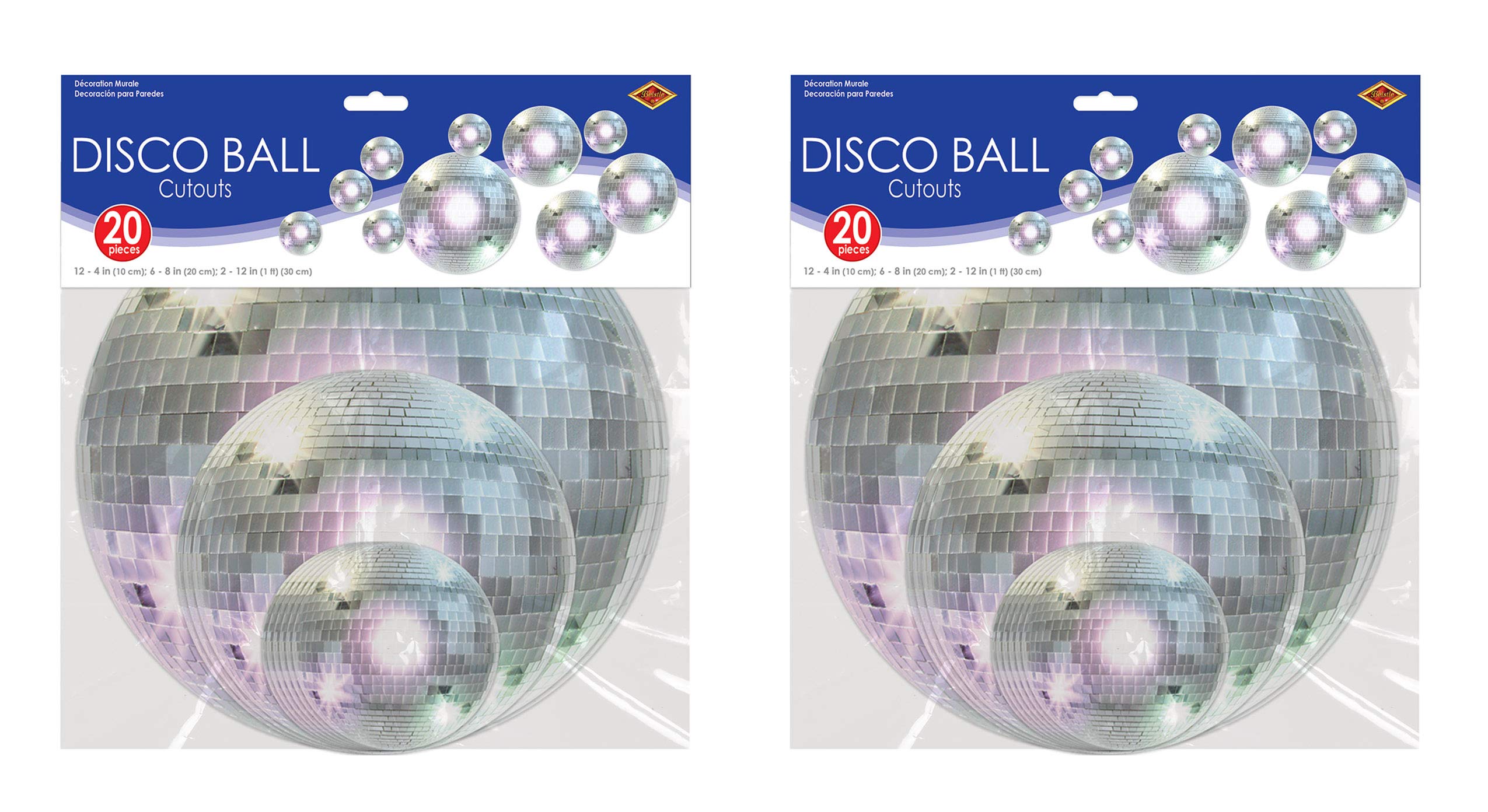 Beistle Disco Ball Cutouts - 40-Piece 70s Party Decorations, Assorted Sizes 4"-12", Multicolored Retro Wall Decor, Model 52147