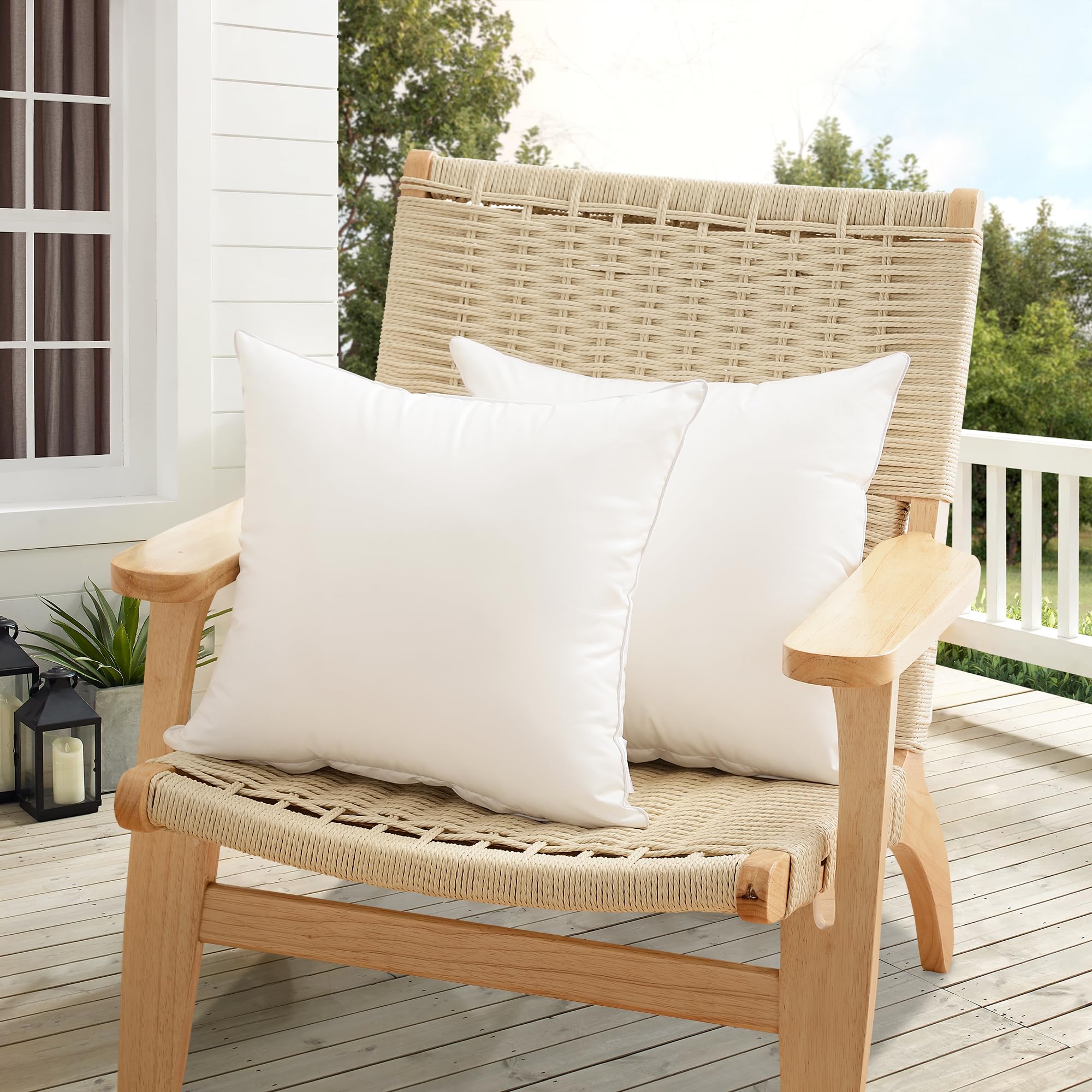 Oubonun 20X20 Outdoor Pillow Inserts (Pack Of 2) - Square Waterproof Throw Pillow - Decorative Throw Pillows Insert For Couch Sofa Bed Patio Furniture - White Pillows