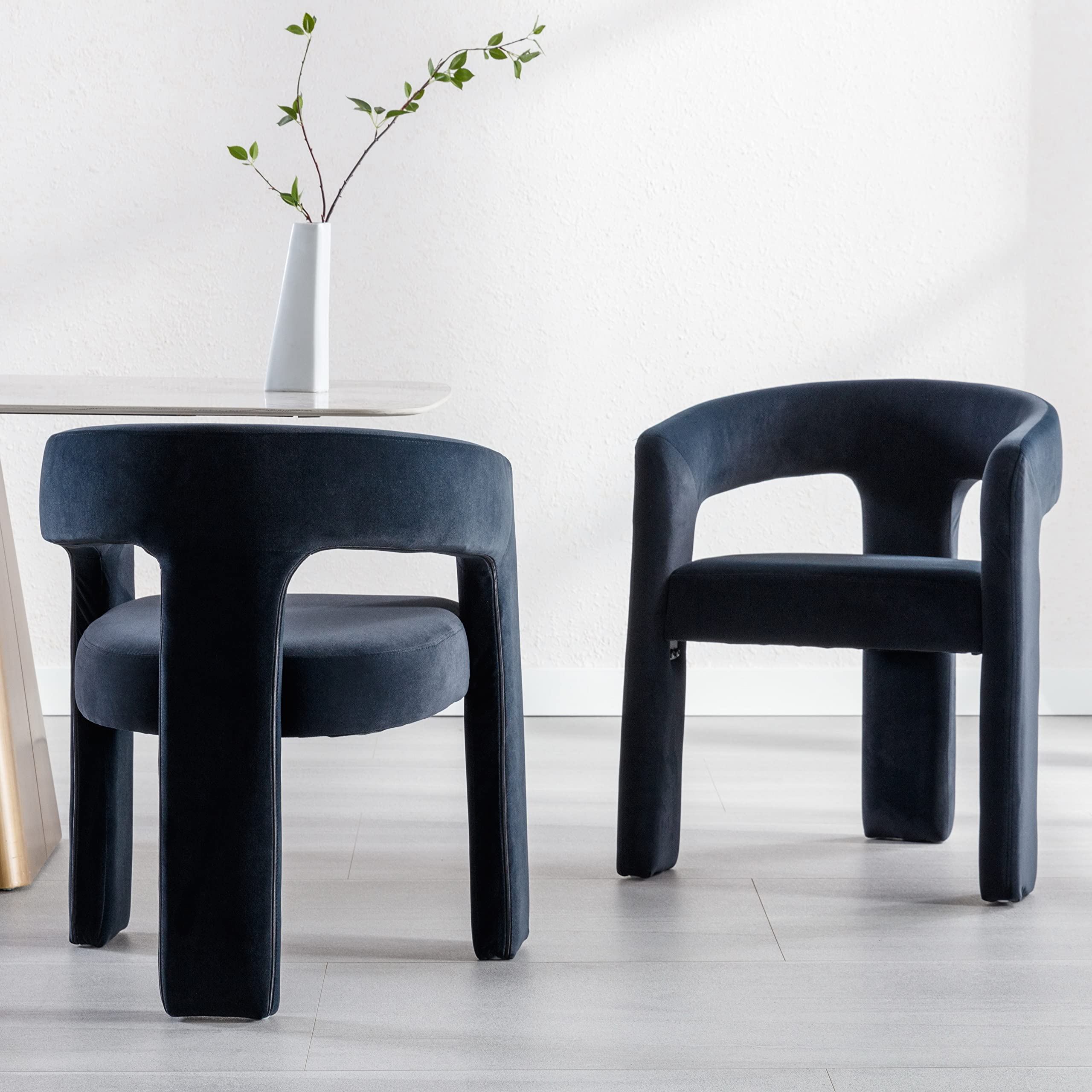 Rivova Black Modern Barrel Dining Chairs Set Of 2, Velvet Upholstered Accent Side Chair With Arms Comfy Makeup Vanity Chairs, Di