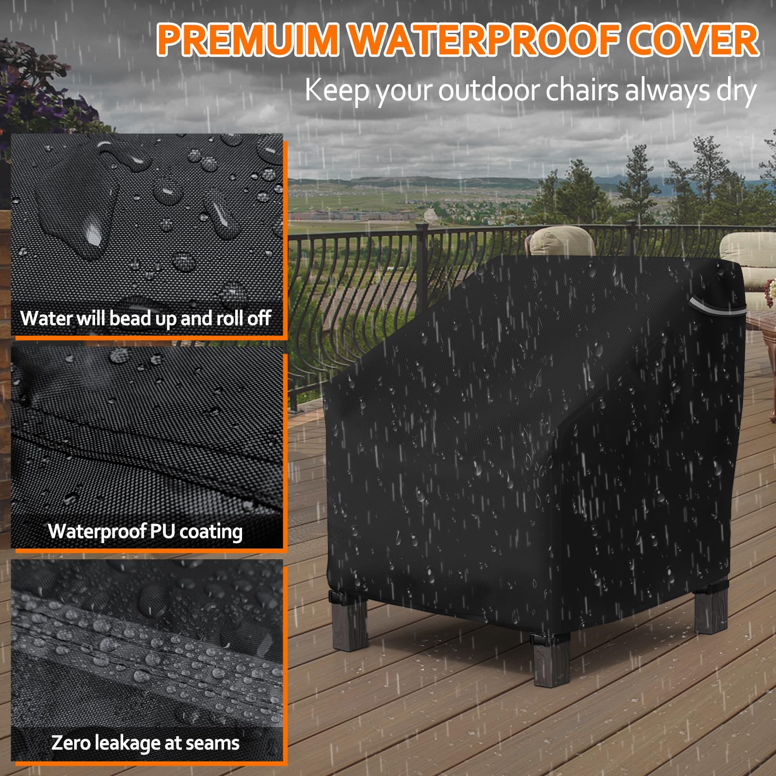 Startwo Patio Chair Covers 2 Pack Outdoor Furniture Covers Waterproof Fit For 32' Lx 37' W X 36' H, Lounge Deep Seat Cover, Heavy Duty Chair Covers For Lawn Furnitures, Black