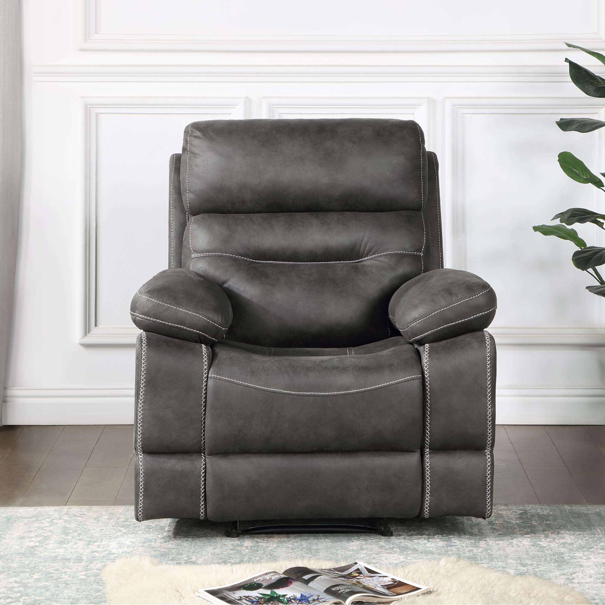 Steve Silver Co Rudger Manual Recliner, Living Room Furniture Chair, Home Office, Home Theater Seating, Chestnut Brown Microsuede Cover, 37.5" D x 35.5" W x 41.75" H, Brown