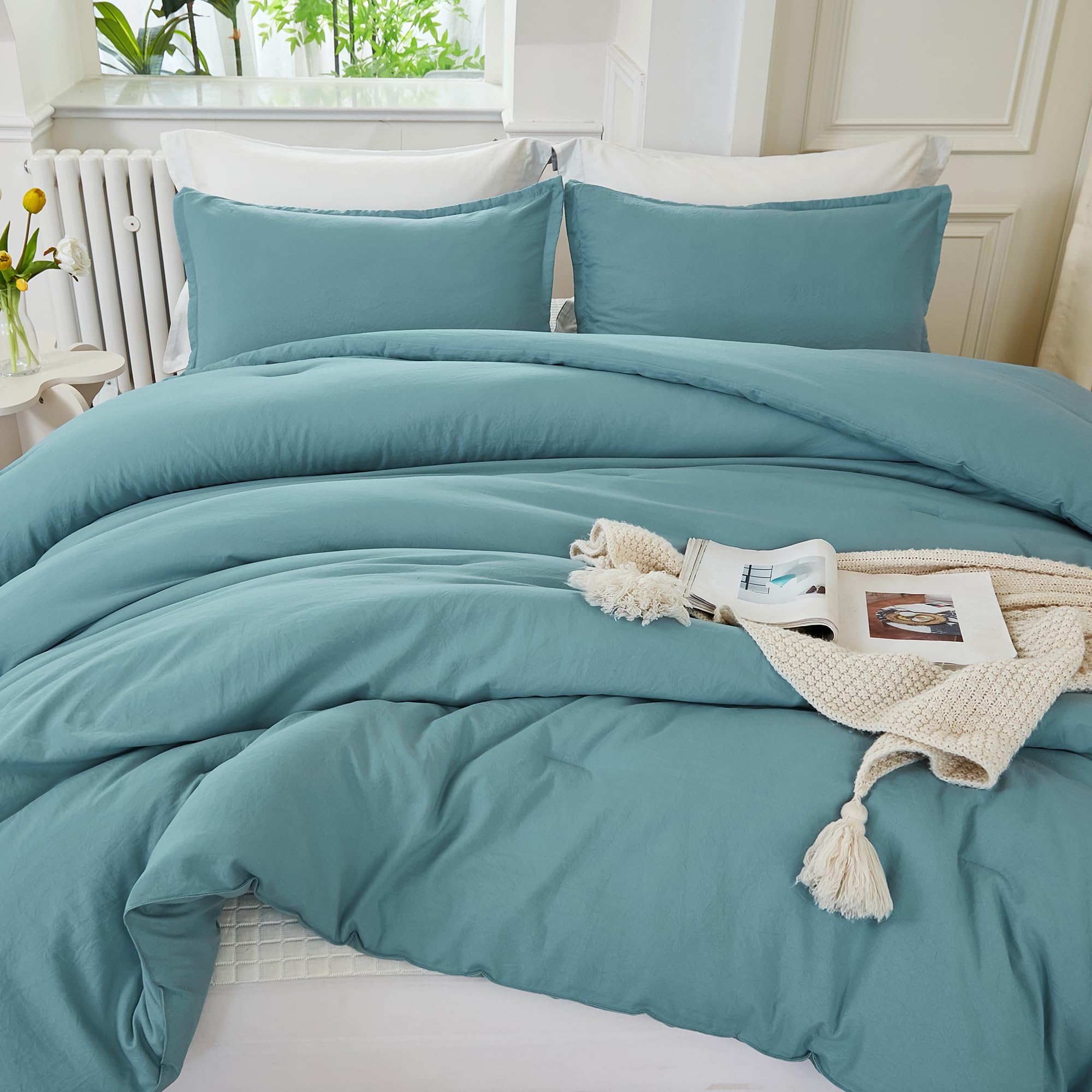 Litanika Oversized King Comforter Set - Grayish Teal, 3 Pieces, Lightweight All Season Bedding, Super King Plus (128x120 in)