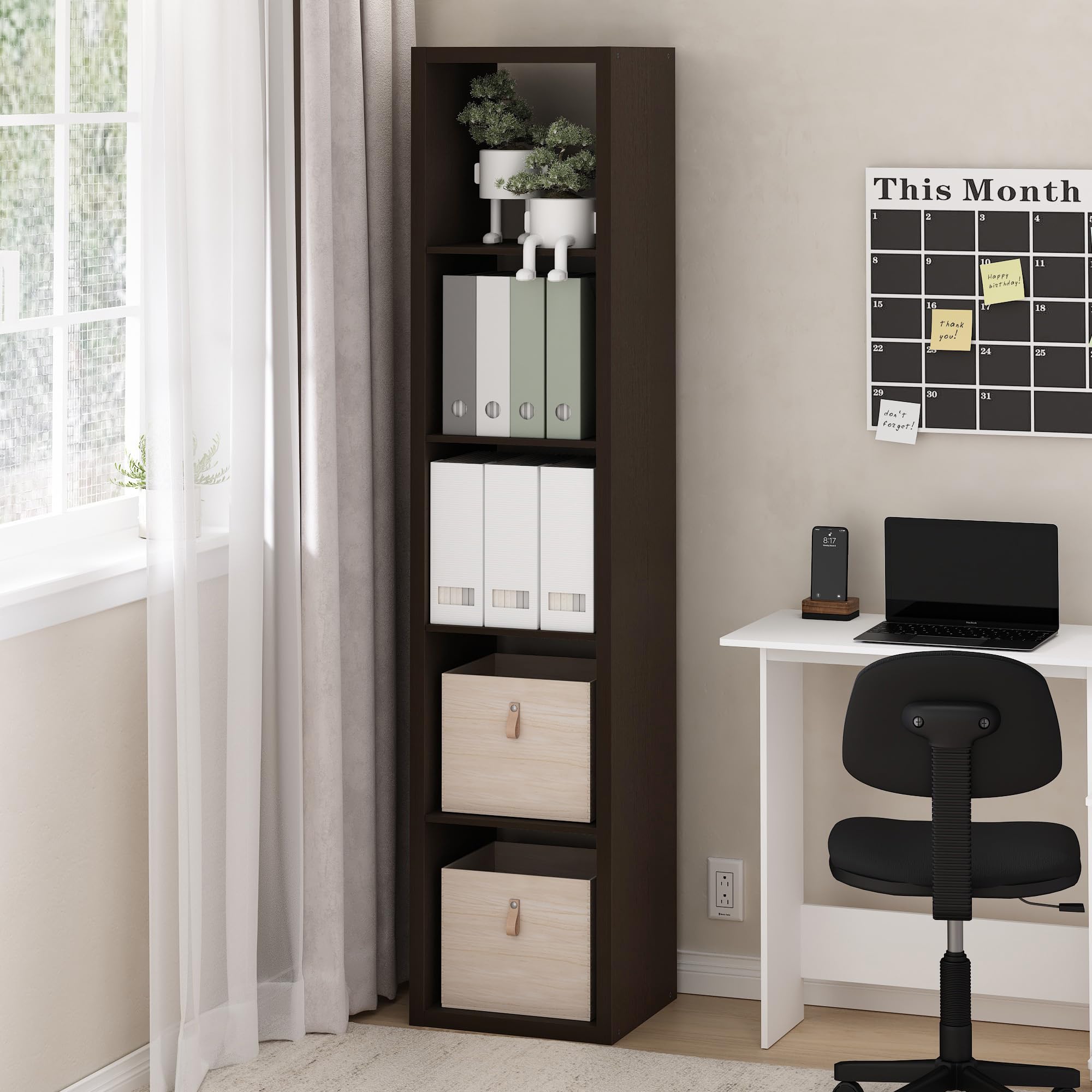 Furinno Cubicle Open Back Decorative Verticle Cube Storage Organizer, 5-Cube, Dark Oak
