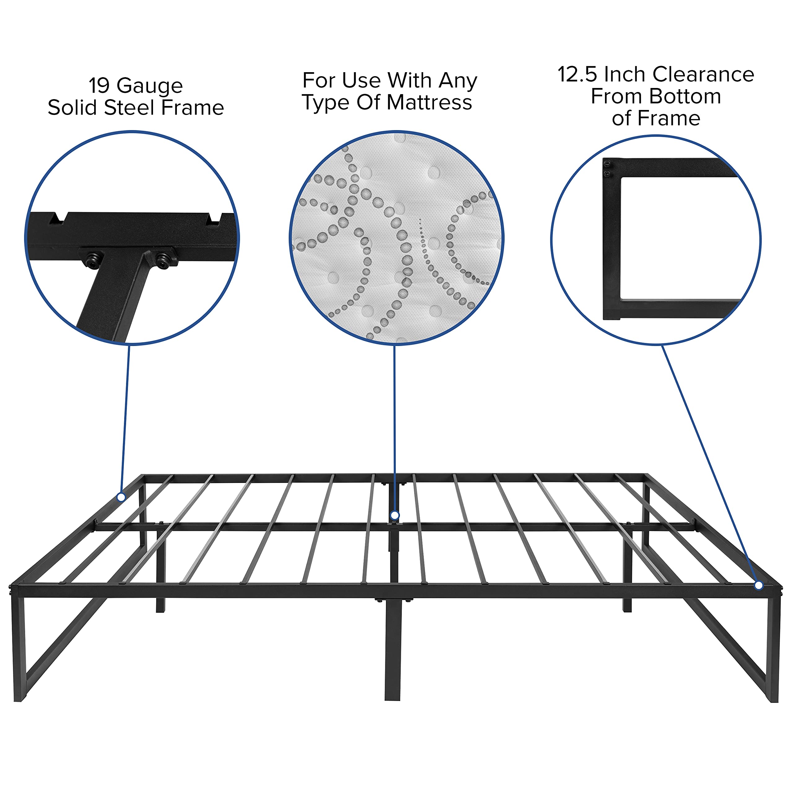 Flash Furniture Lana 14 Inch Metal Platform Bed Frame - No Box Spring Needed with Steel Slat Support and Quick Lock Functionality (Full)
