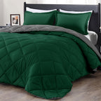Downluxe King Size Comforter Set - Dark Green And Grey King Comforter, Soft Bedding Sets For All Seasons -3 Pieces - 1 Comforter