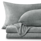 Bedelite Flannel Sheets King Size Grey - Super Soft Fleece Sheets Set Fluffy Extra Plush, 4 Piece(Include Fitted Sheet, Flat She
