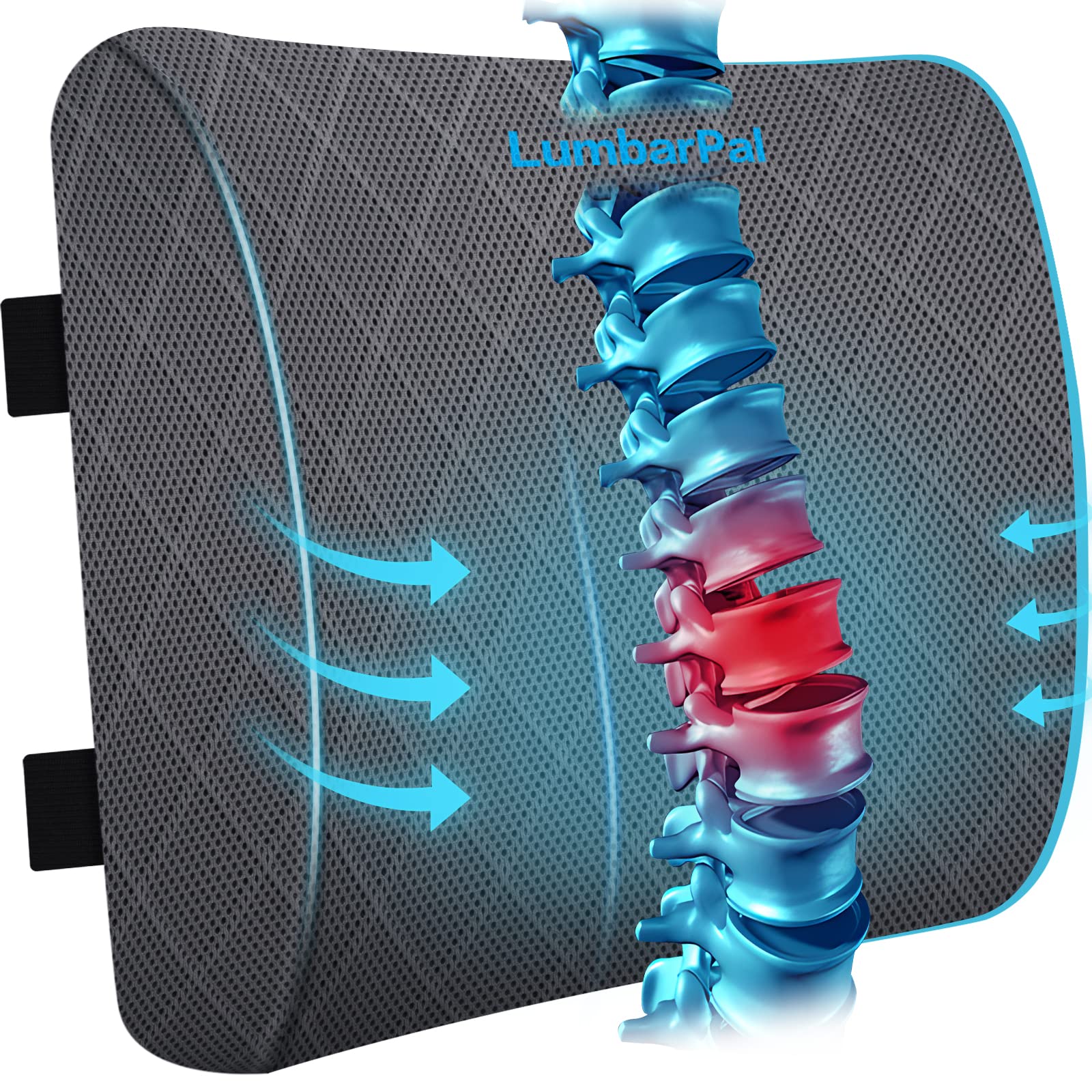 Lumbarpal Lumbar Support Pillow For Office Chair Back Car, Gaming, - Improve Sitting Posture & Pain Relief, Memory Foam, Adjusta