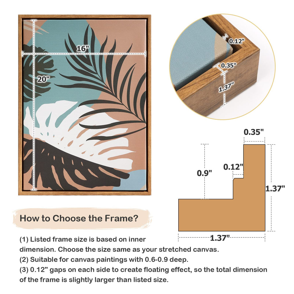 Folkor Floating Frame For 16X20 Inch Canvas Painting 0.6-0.8    Deep, 2 Pack Floater Frame For Canvas Prints, Art Frame For Wall