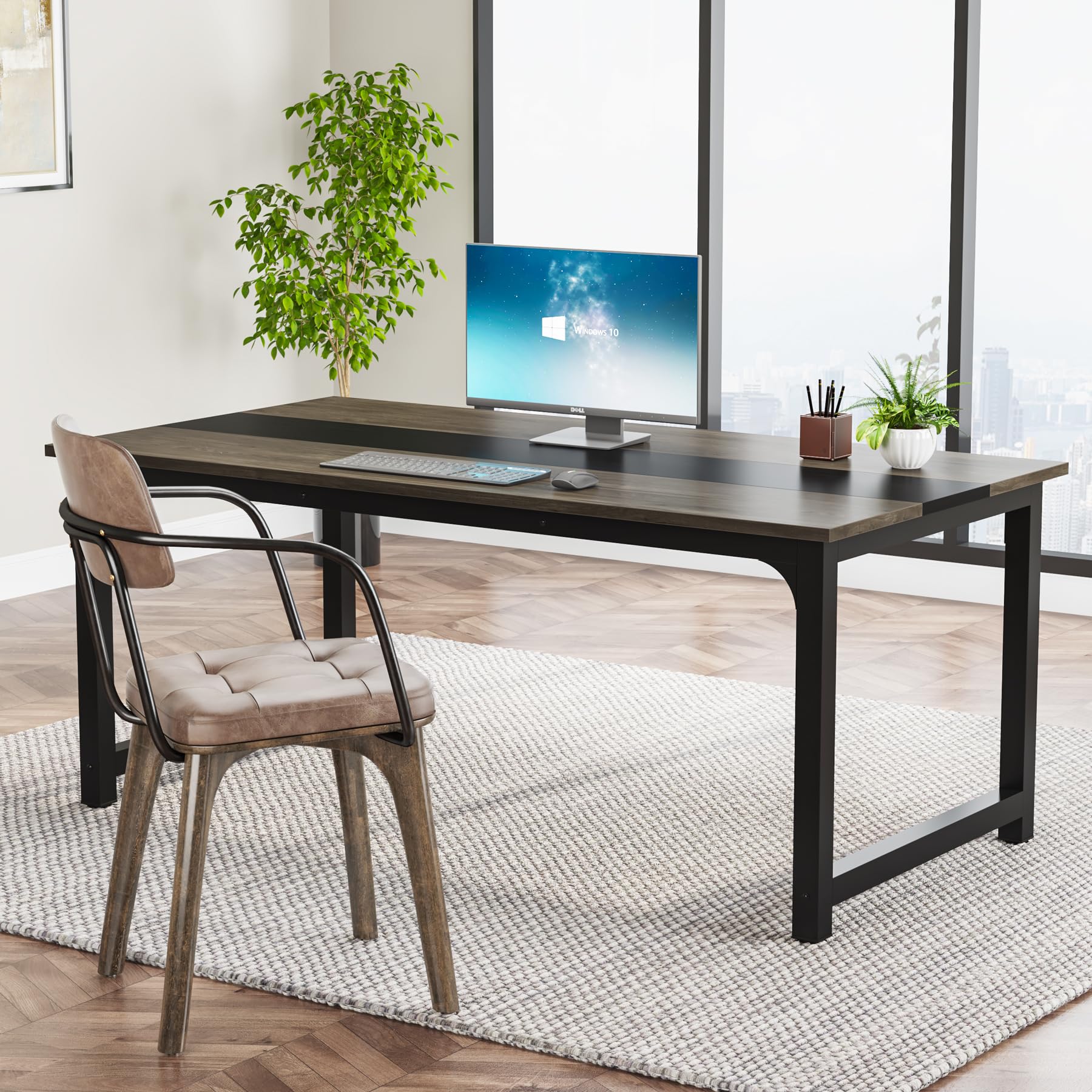 Tribesigns Modern Computer Desk, 63 X 31.5 Inch Large Office Desk Computer Table Study Writing Desk Workstation For Home Office, Grey/Black