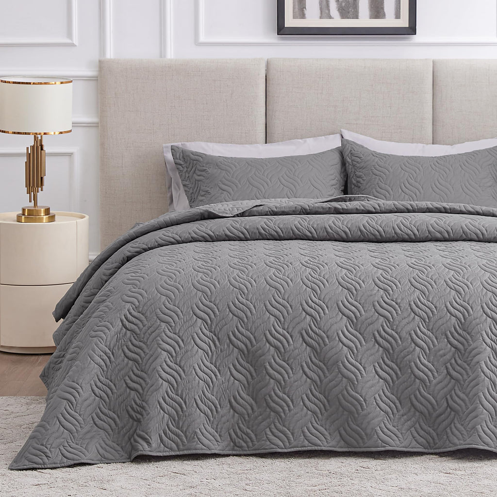 Love's cabin Quilts for Queen Bed Grey Bedspreads Bedding Set - Summer Quilt Lightweight Microfiber Bedspread - Wave Pattern Bed