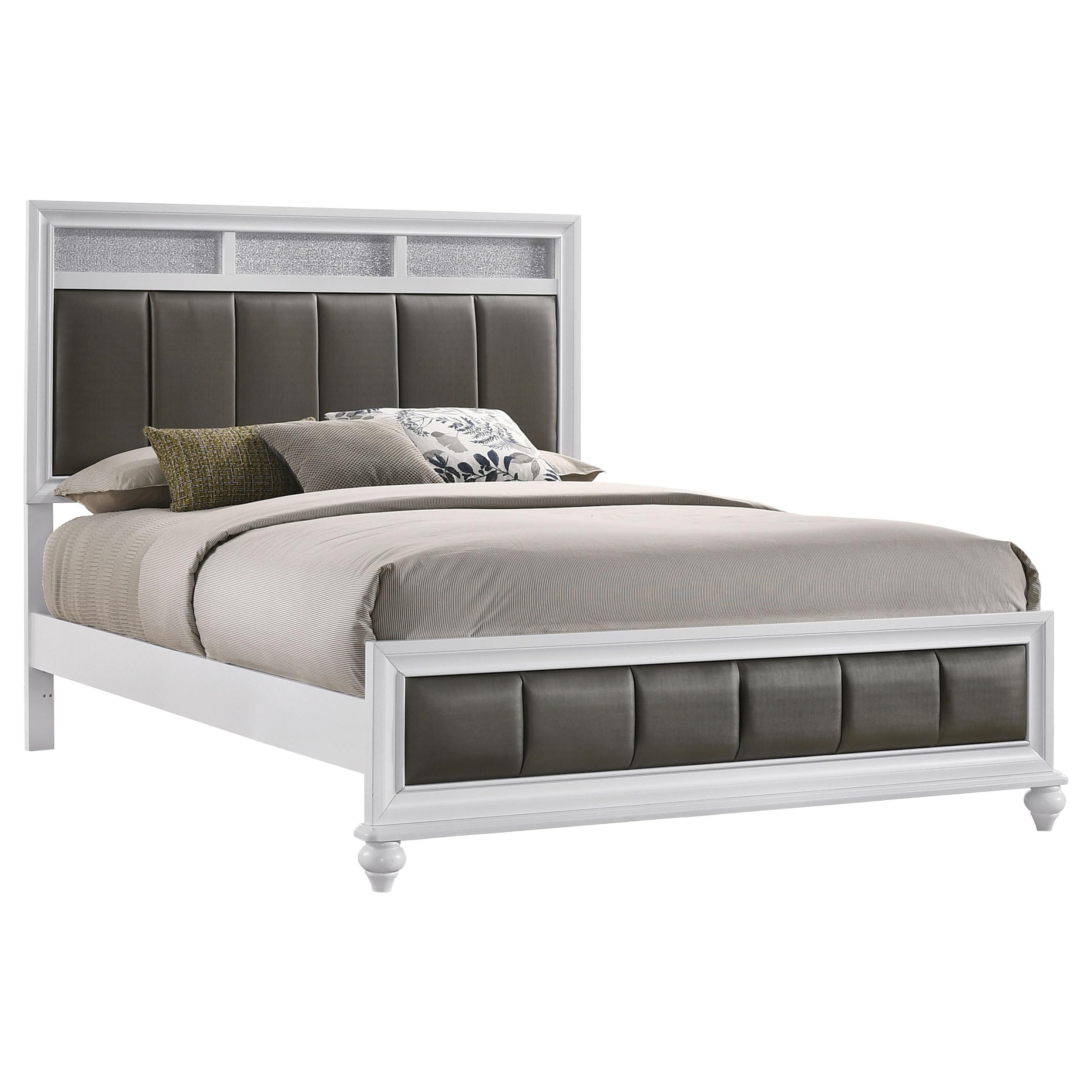 Coaster Home Furnishings Barzini Modern Classic Leatherette Upholstered Queen Size Panel Bed Frame 56-inch Headboard White 205891Q