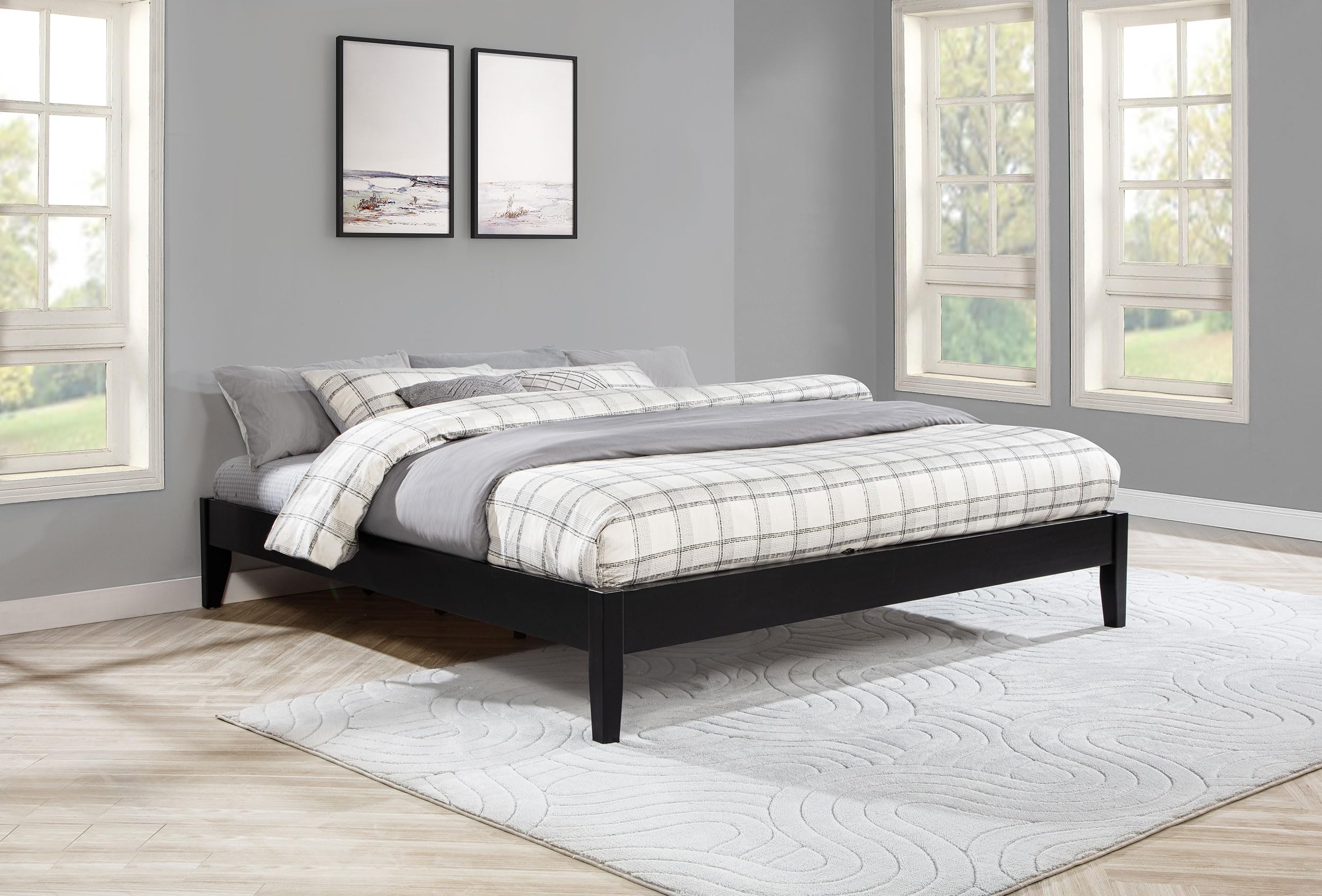 Coaster Home Furnishings Hounslow Contemporary California King Size Pine Wood Platform Bed Frame Headboard Compatible Bed Base Black 306129KW