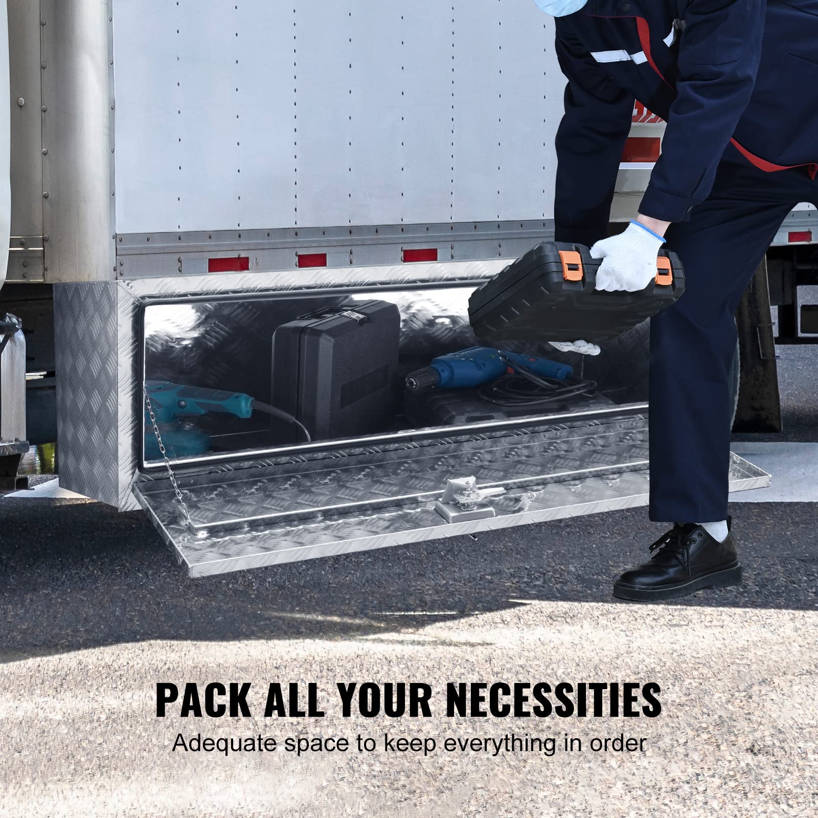 Vevor Underbody Truck Box, 60''  17''  18'' Pickup Storage Box, Heavy Duty Aluminum Diamond Plate Tool Box With Lock And Keys, W