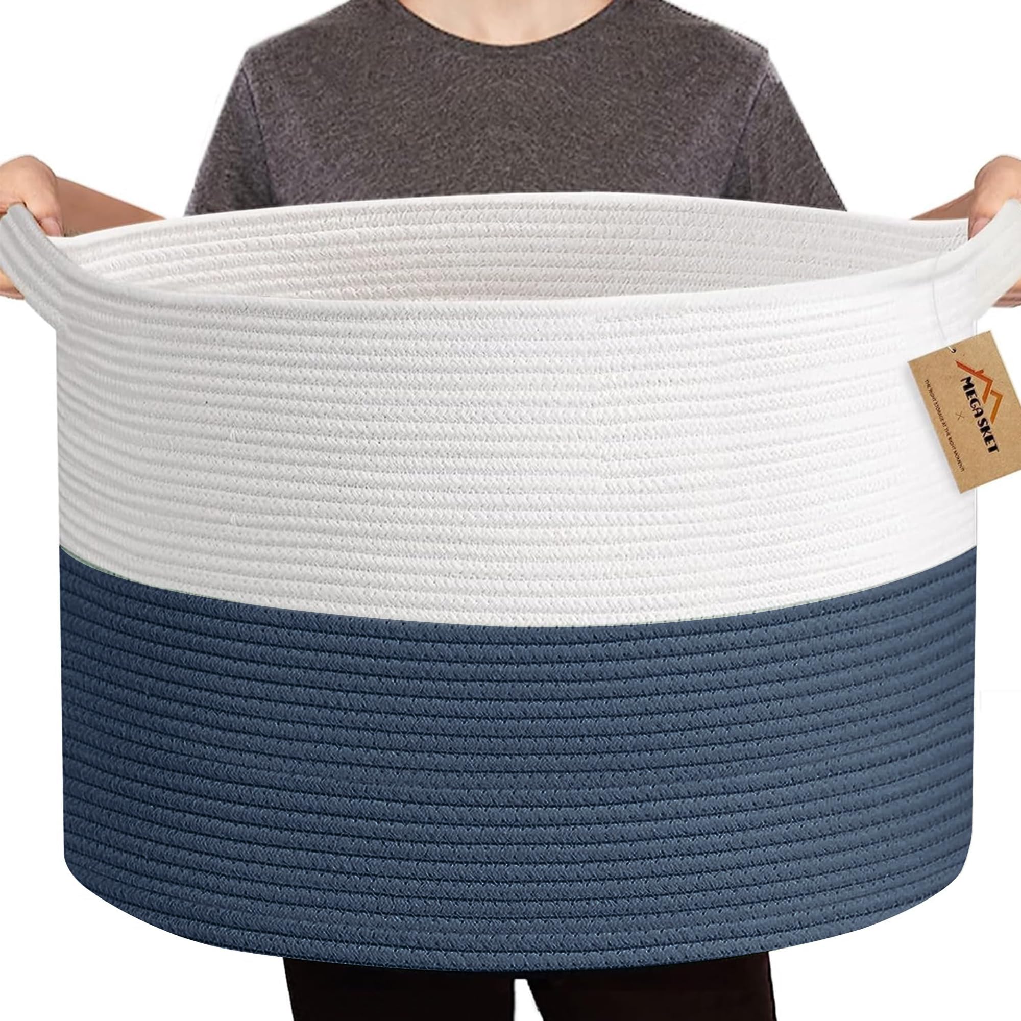 MEGASKET Extra Large Rope Basket, XXXL Woven Wicker Storage Basket, Kids Room Toy Storage Organizer and Storage, Dog Toy Stuffed